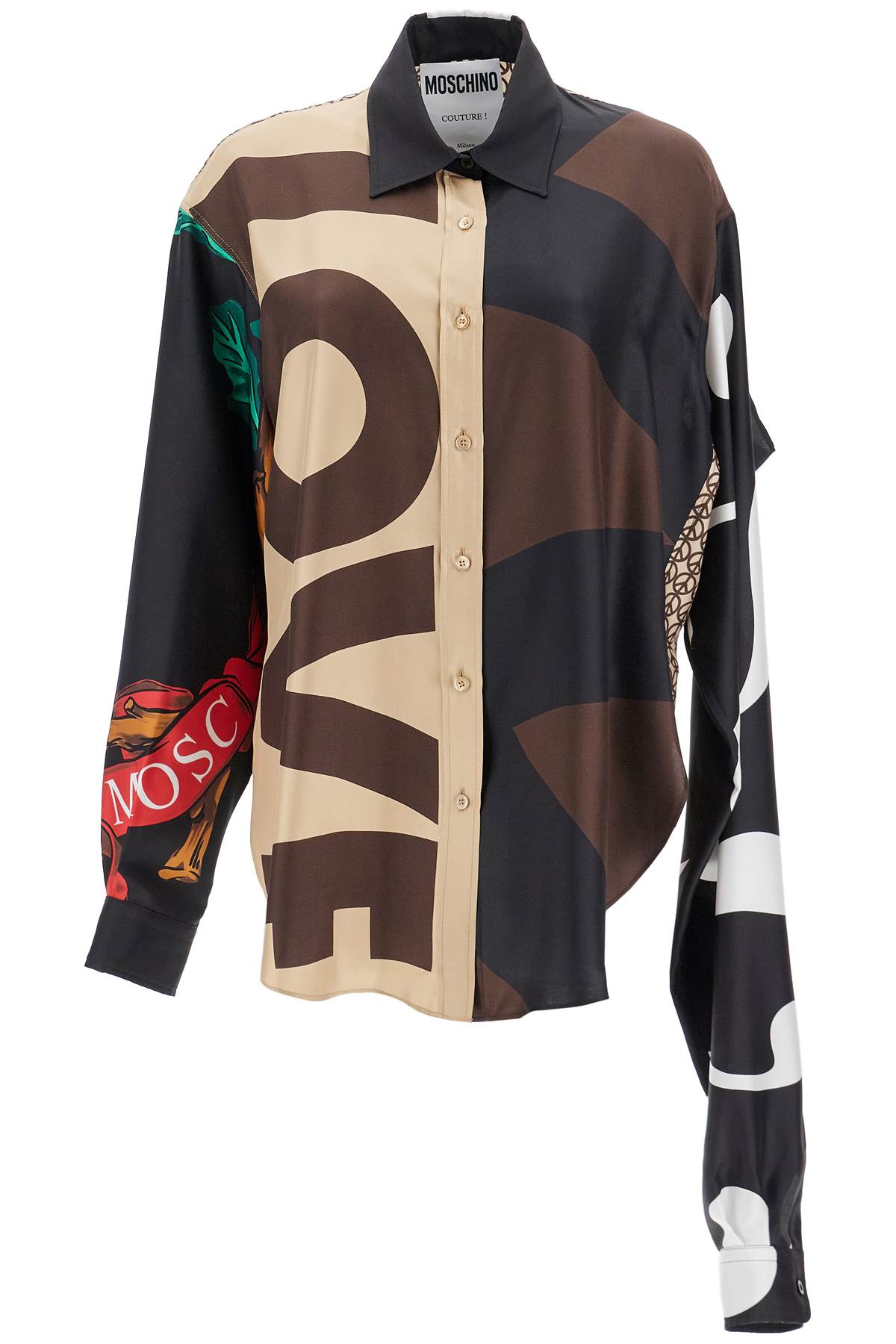 Moschino Silk Patchwork Oversized Shirt with Side Slits image 0