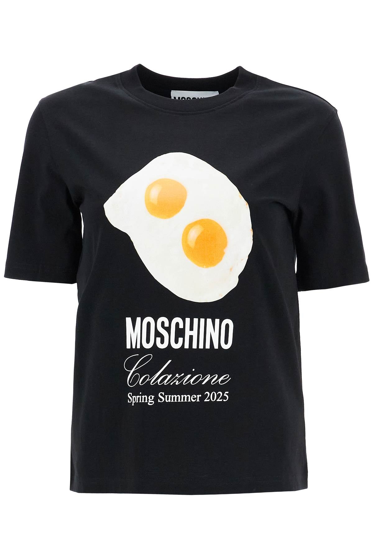 Moschino black cotton t-shirt with fried egg print image 0