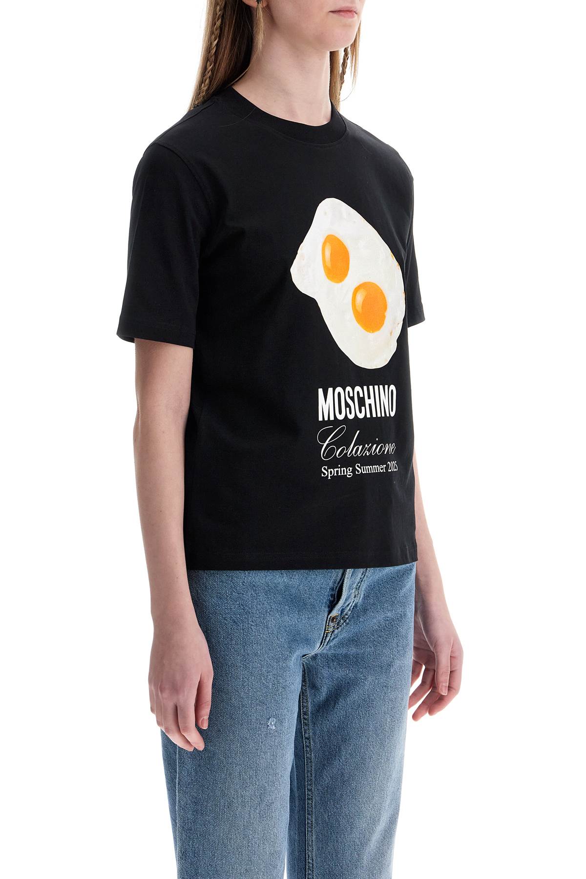 Moschino black cotton t-shirt with fried egg print image 1