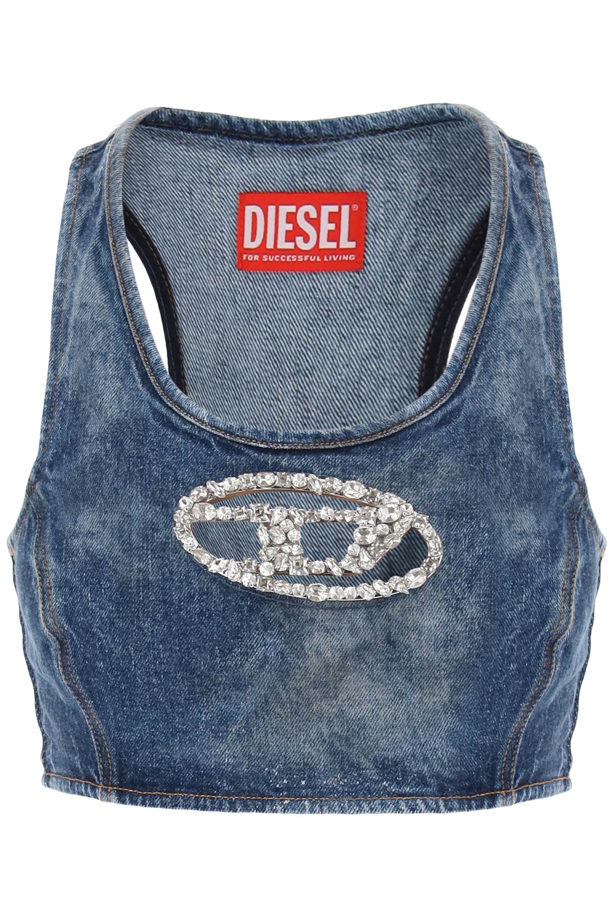 Diesel Stretch Denim Crop Top with Jewel Buckle image 0