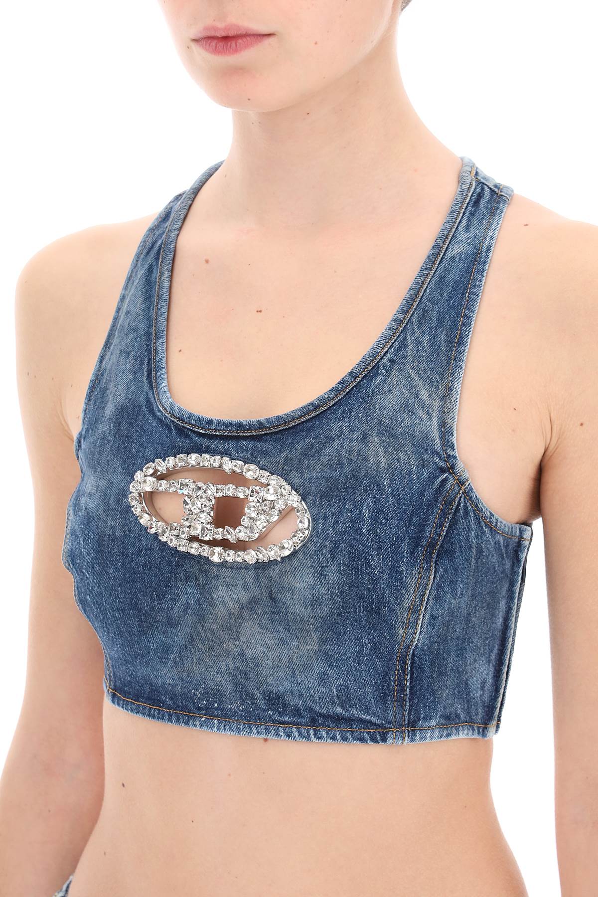 Diesel Stretch Denim Crop Top with Jewel Buckle image 3