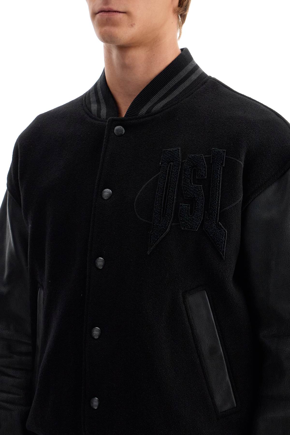 Diesel Men's Wool Varsity Jacket with Leather Sleeves image 3