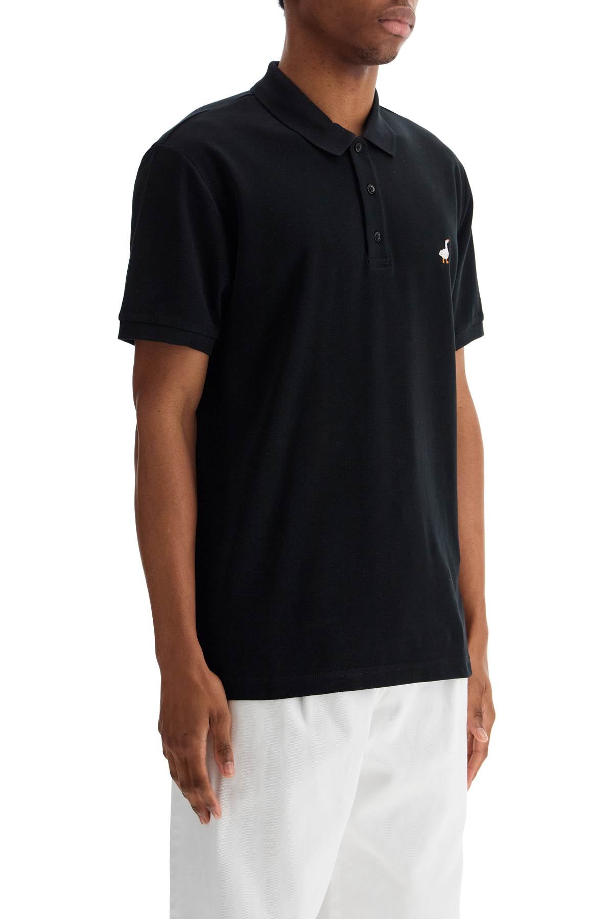 Moschino men's black cotton polo with duck embroidery image 1