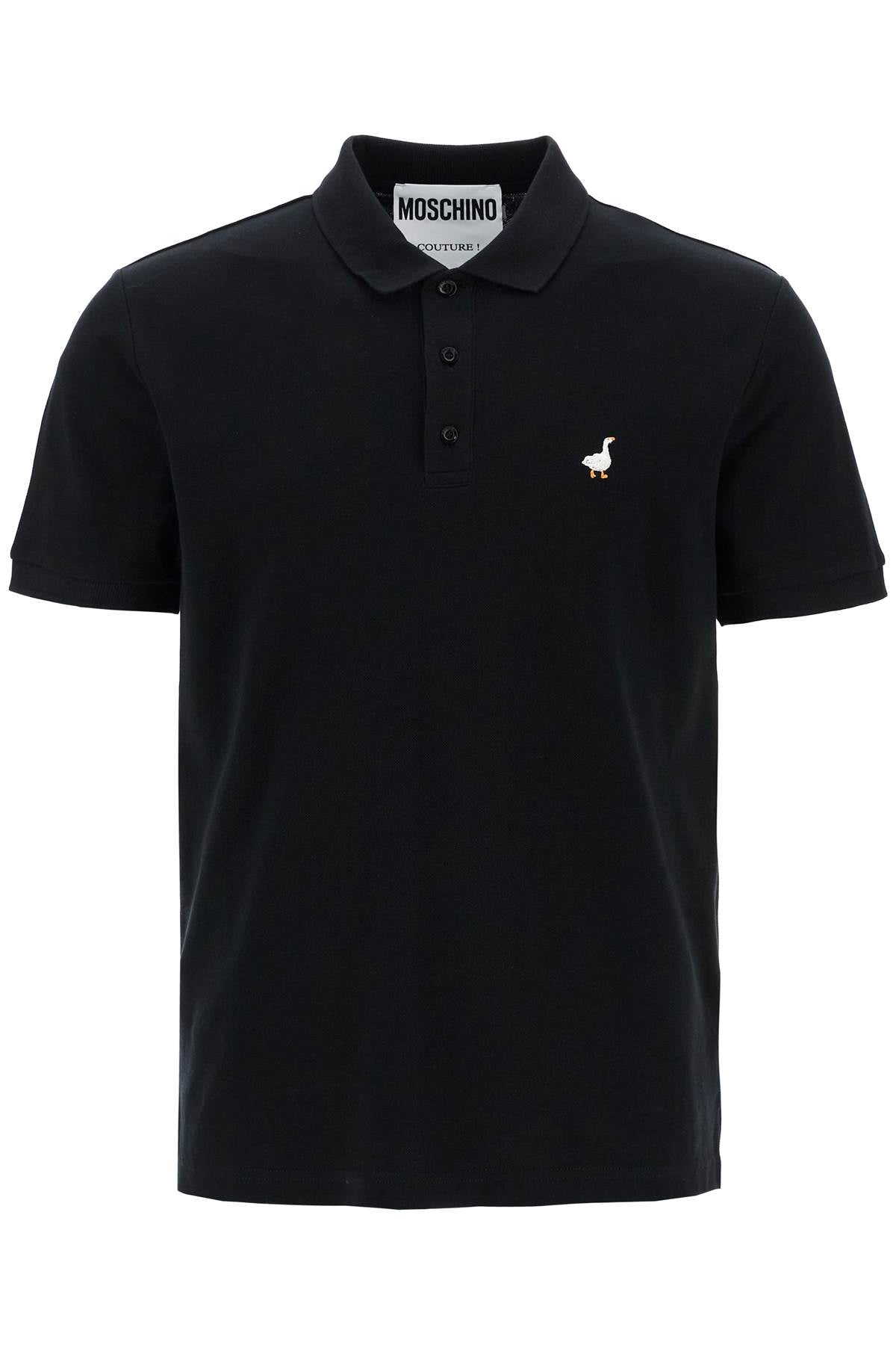 Moschino men's black cotton polo with duck embroidery image 0