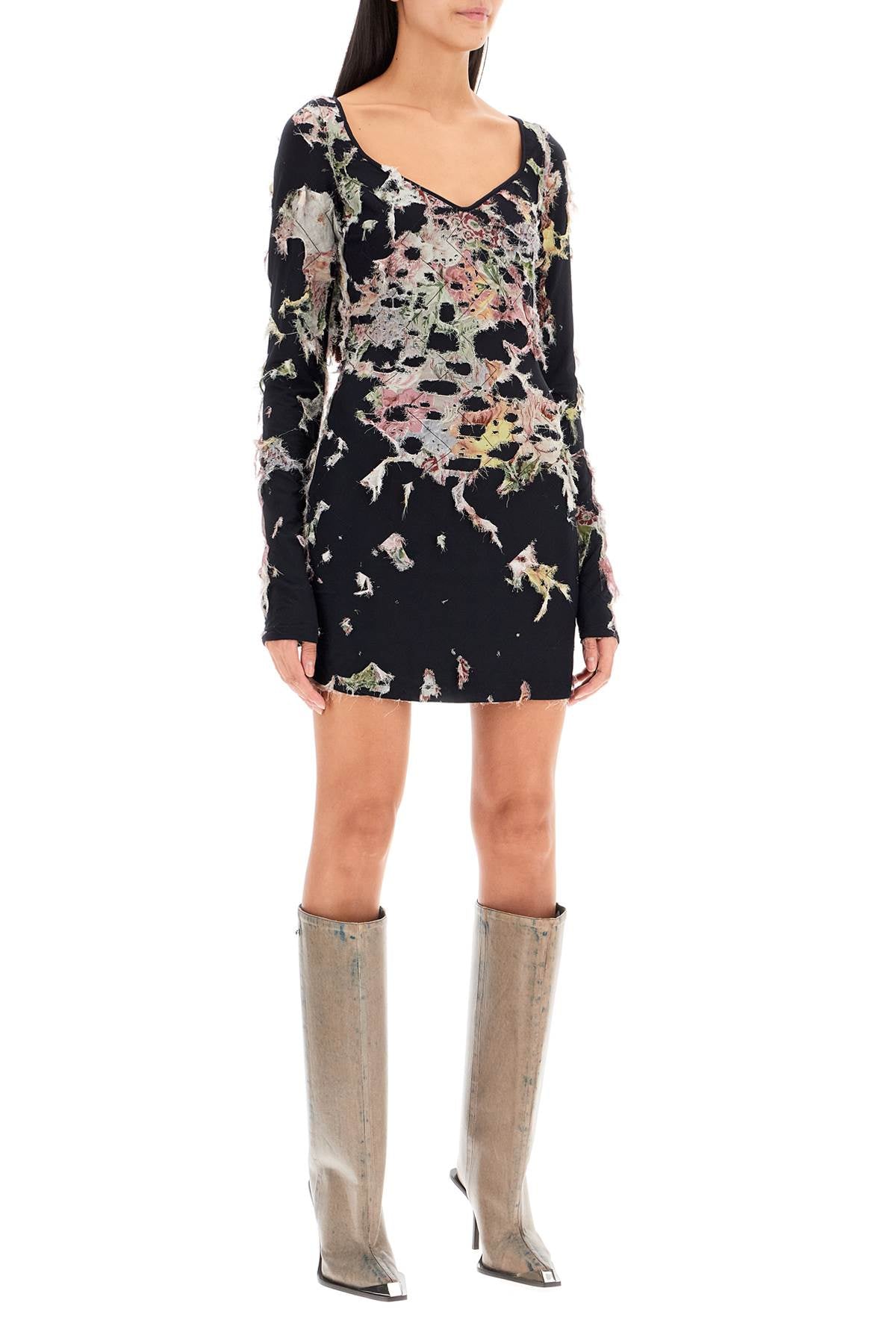 Diesel D-Floci Mini Dress with Destroyed Floral Pattern image 1