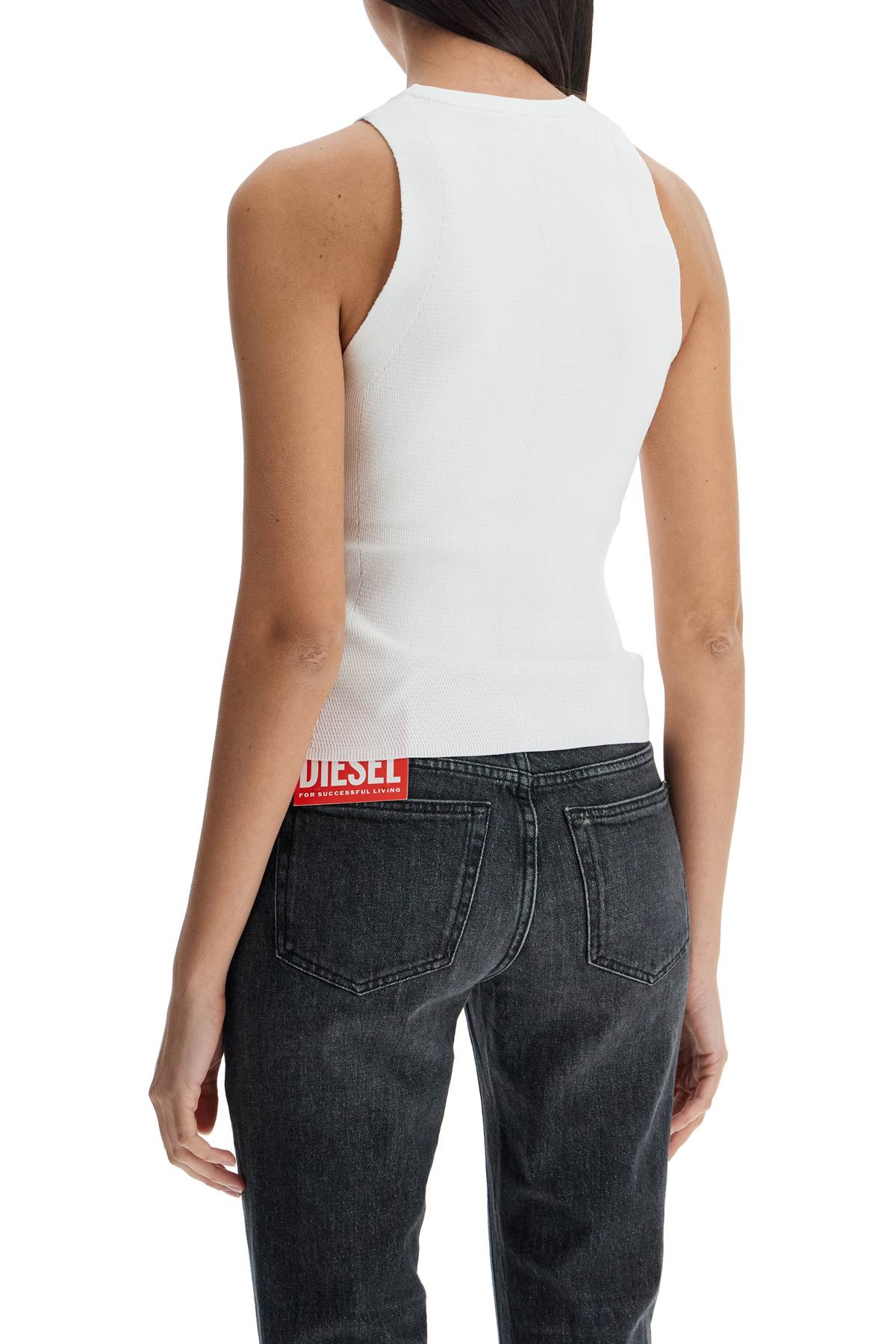 Diesel white sleeveless ribbed viscose top with metallic insert image 2