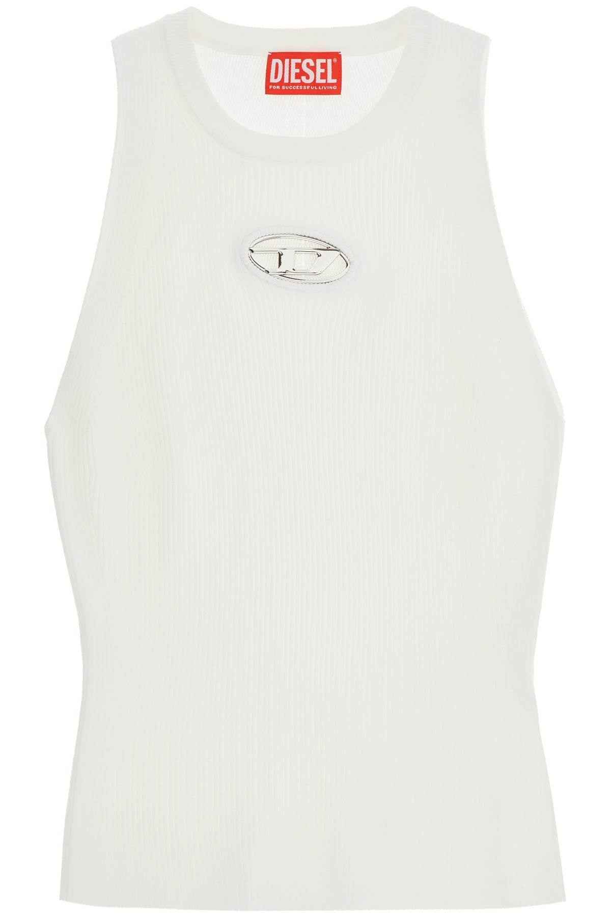 Diesel white sleeveless ribbed viscose top with metallic insert image 0