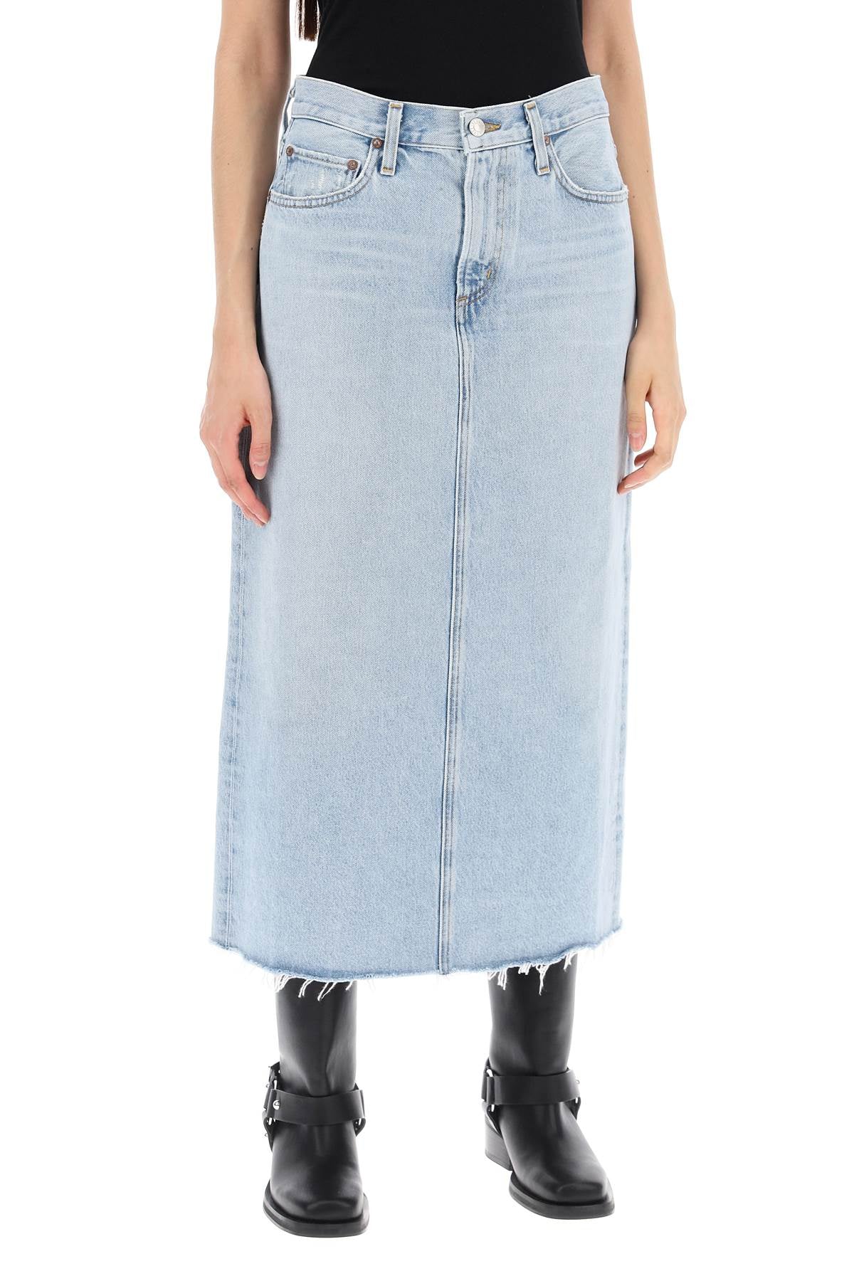 Agolde Della Light Wash Denim Midi Skirt image 1