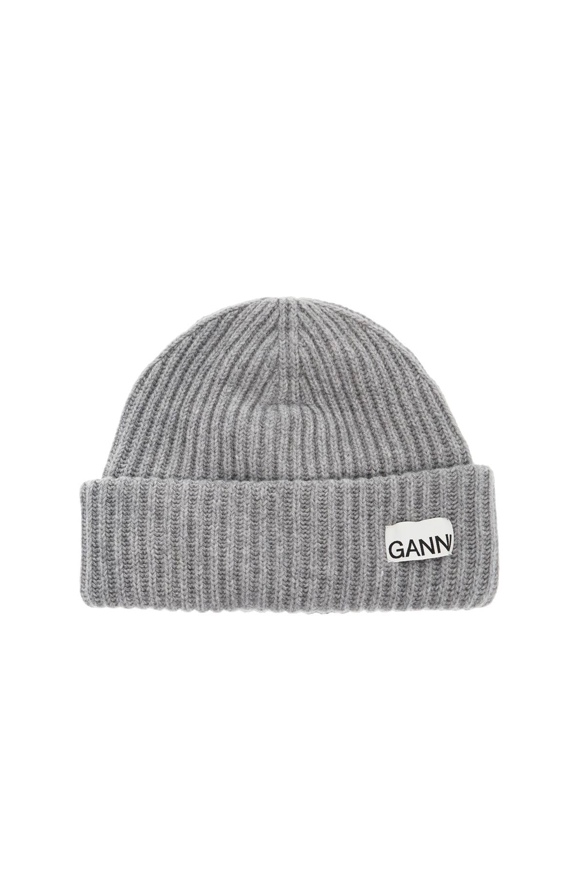 Ganni Recycled Wool Beanie with Logo Patch image 0