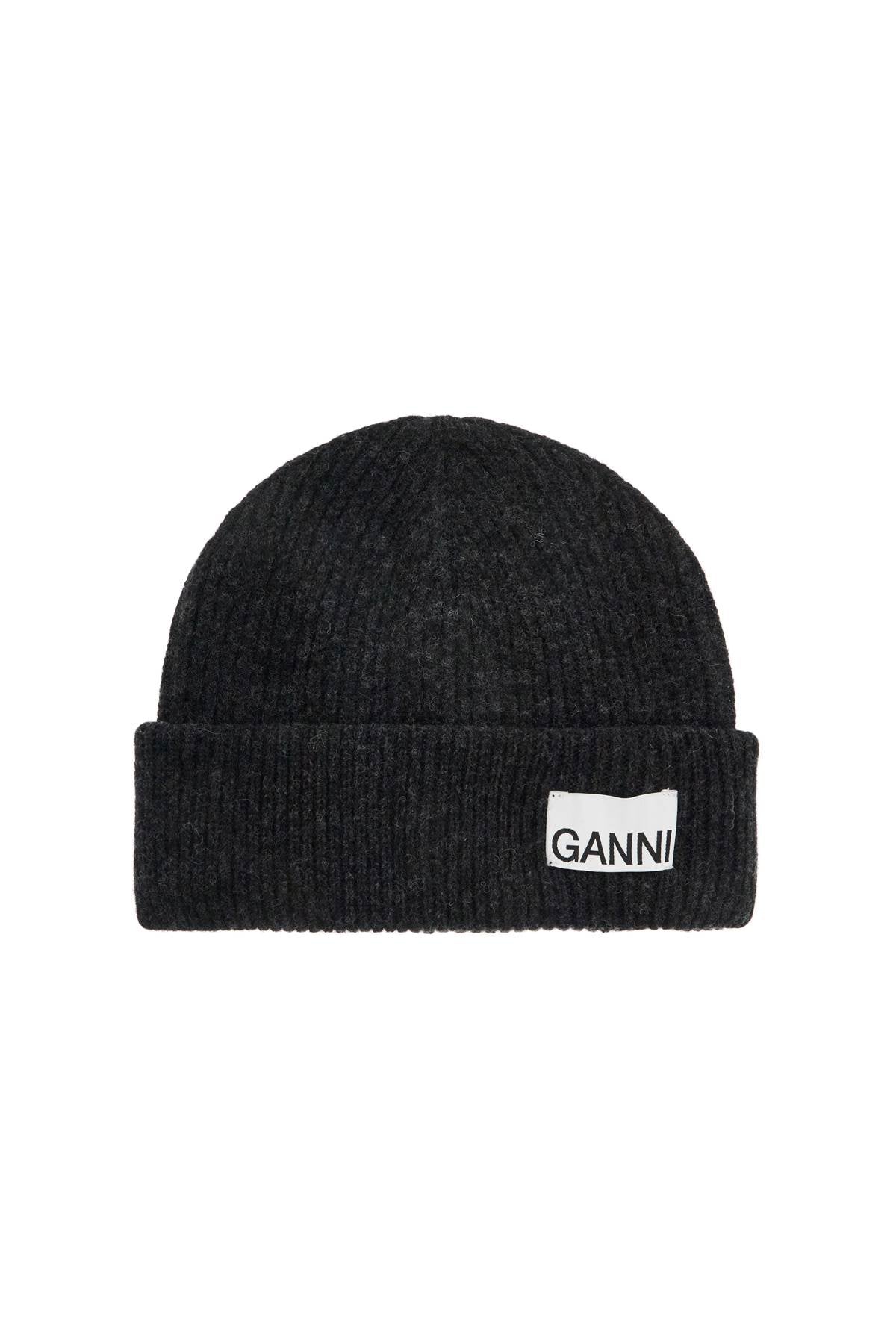 Ganni Recycled Wool-Blend Beanie with Logo image 0