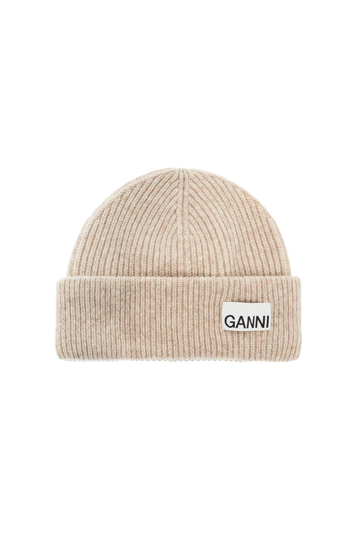 Ganni Recycled Wool-Blend Beanie with Logo image 0