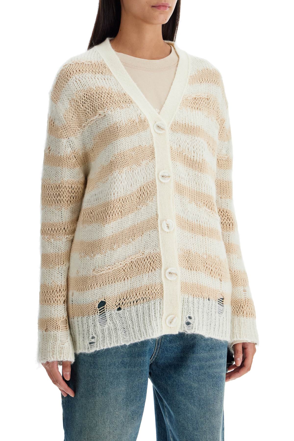 Acne Studios striped distressed cardigan with image 1