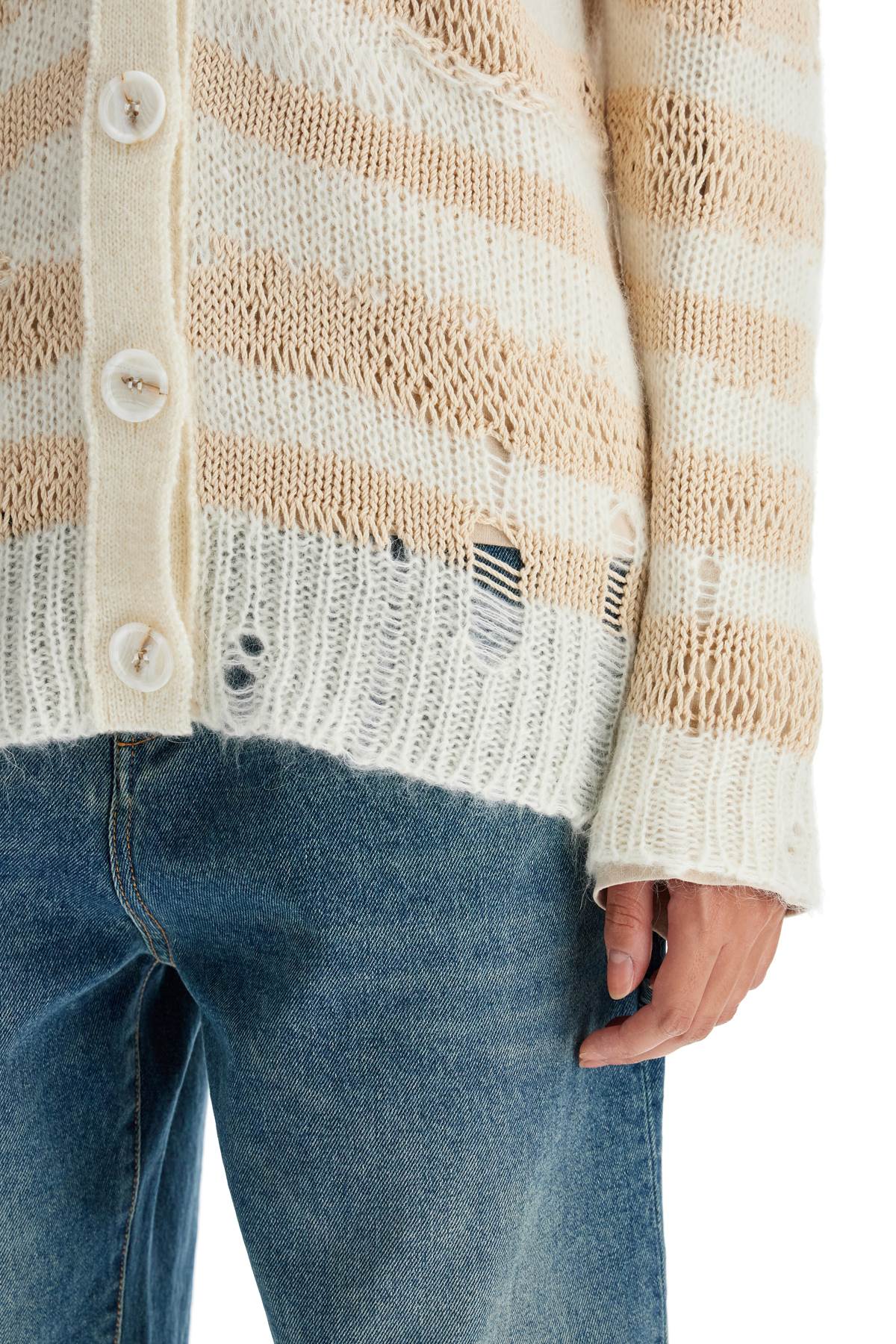 Acne Studios striped distressed cardigan with image 3