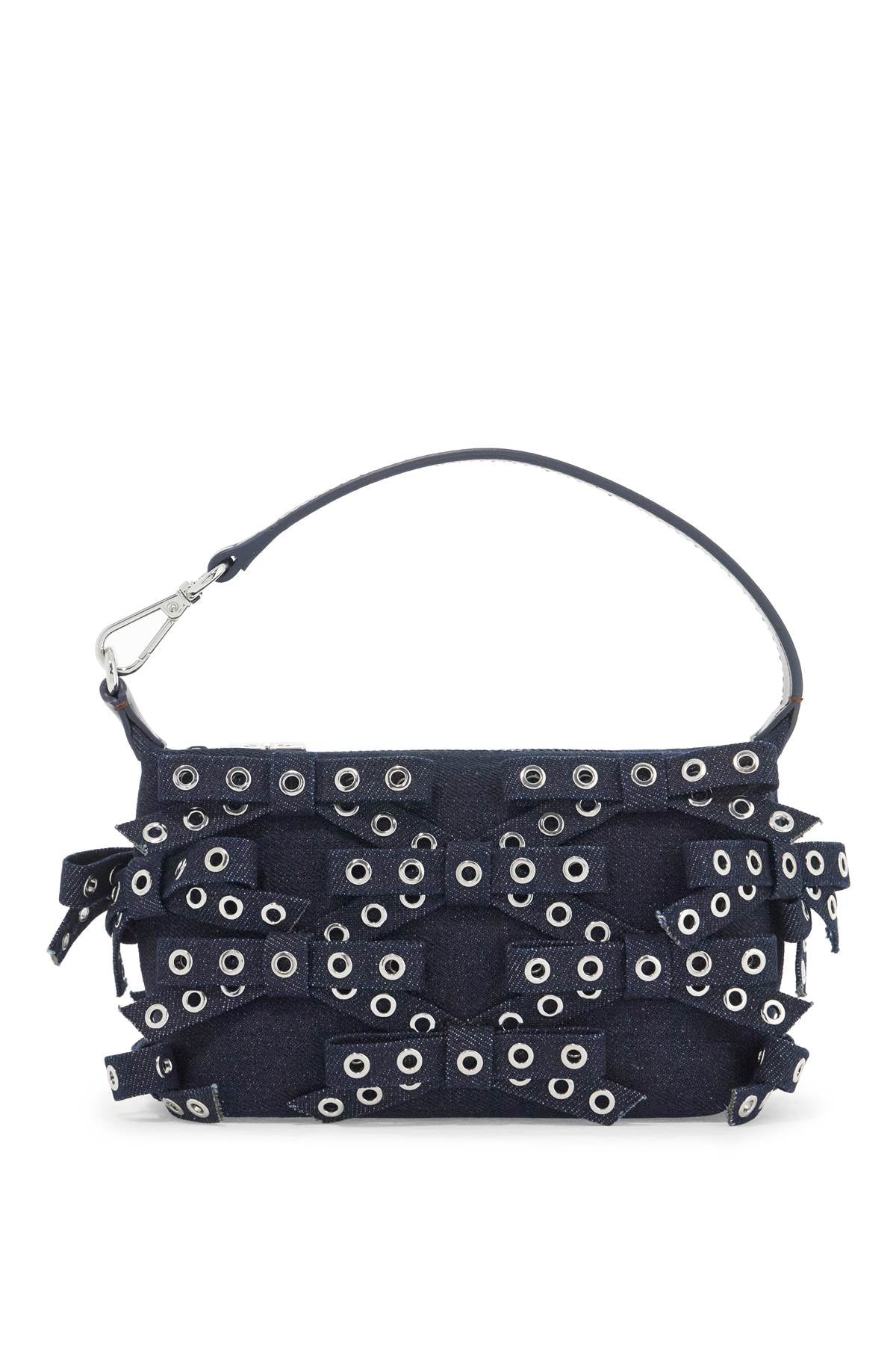 Ganni Mini Bow Eyelet Butterfly Bag: Recycled Denim & Leather image 0