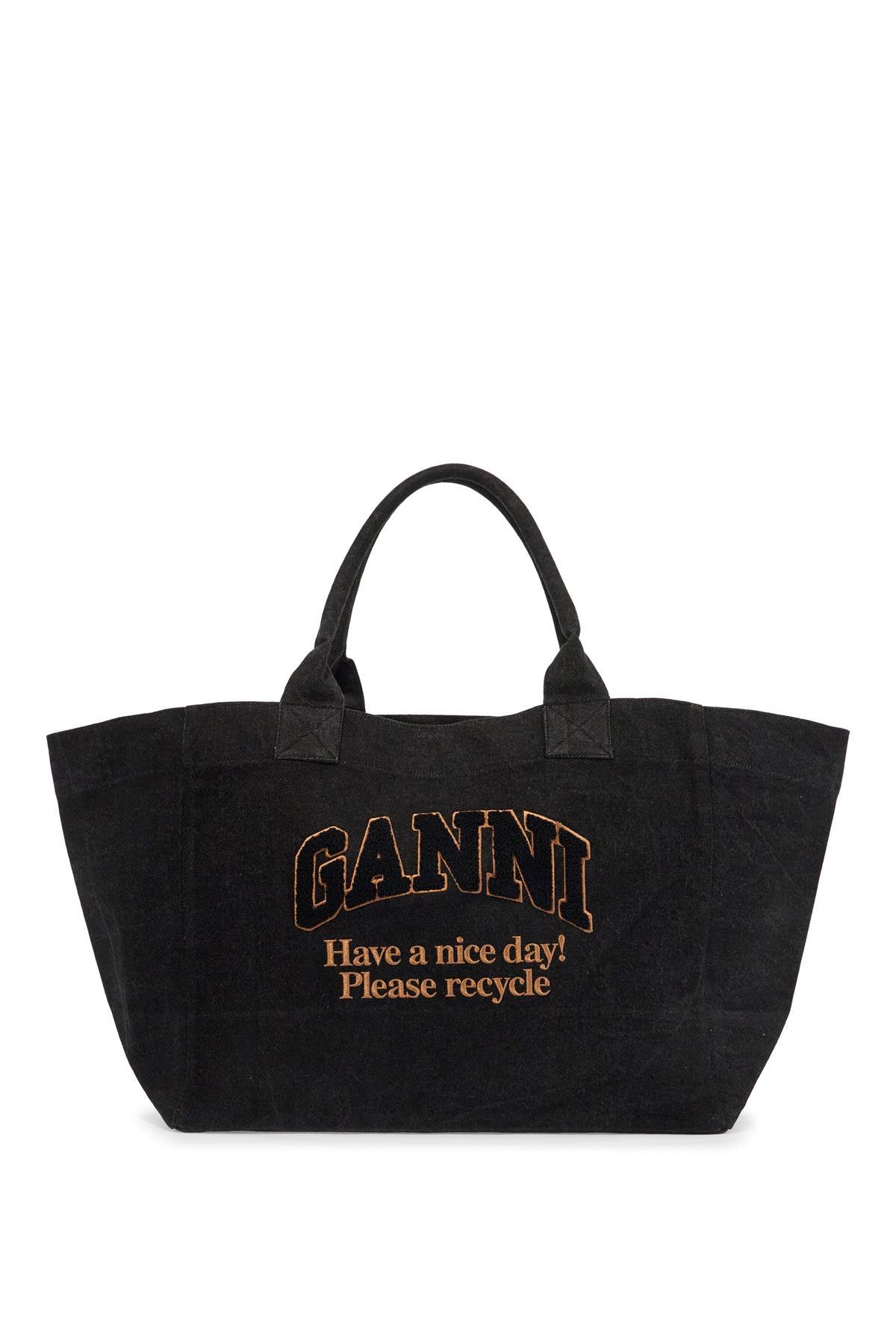 GANNI Organic Cotton Denim Tote Bag with Embroidered Logo image 0