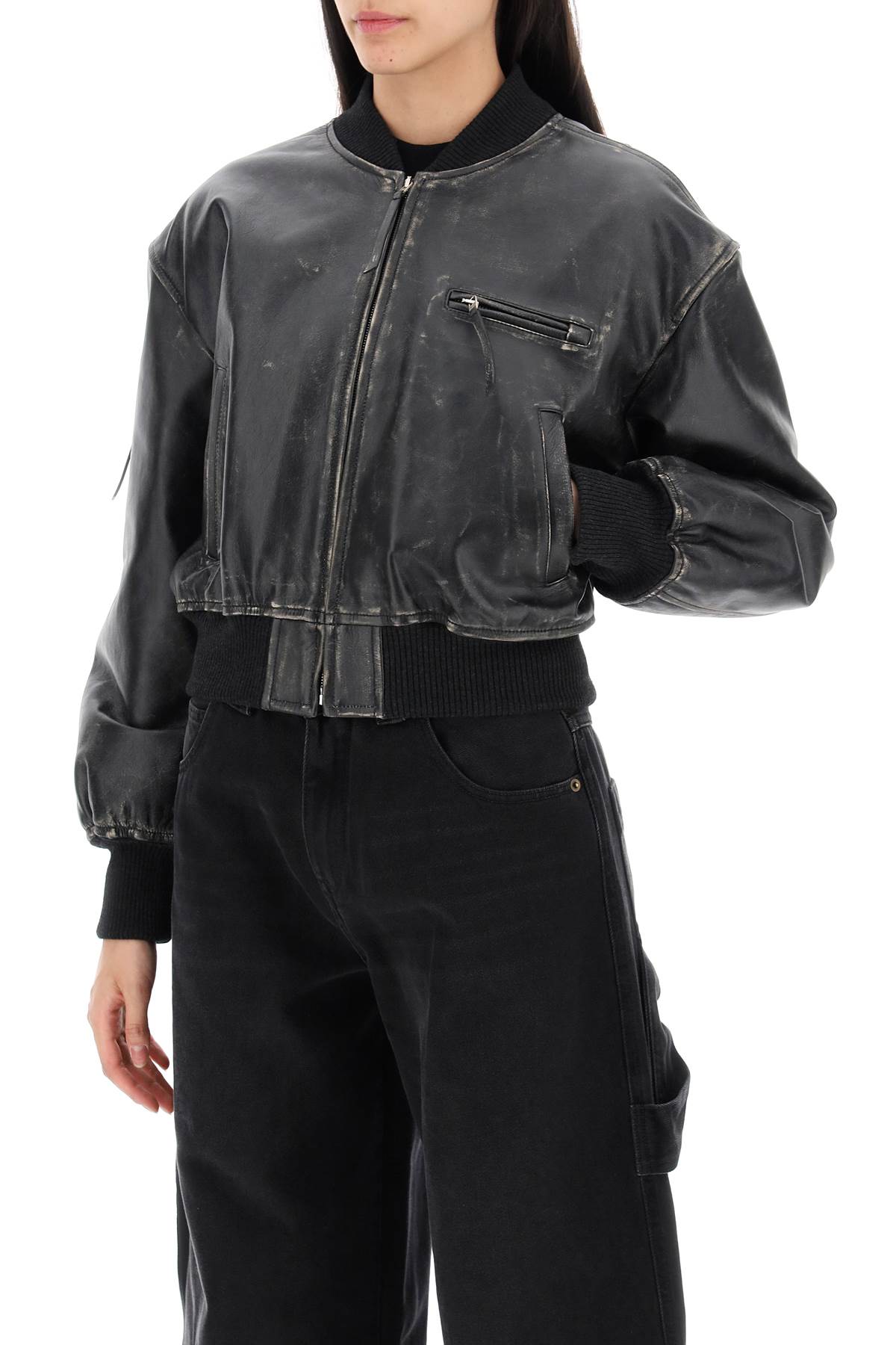 Acne Studios Distressed Leather Bomber Jacket image 3