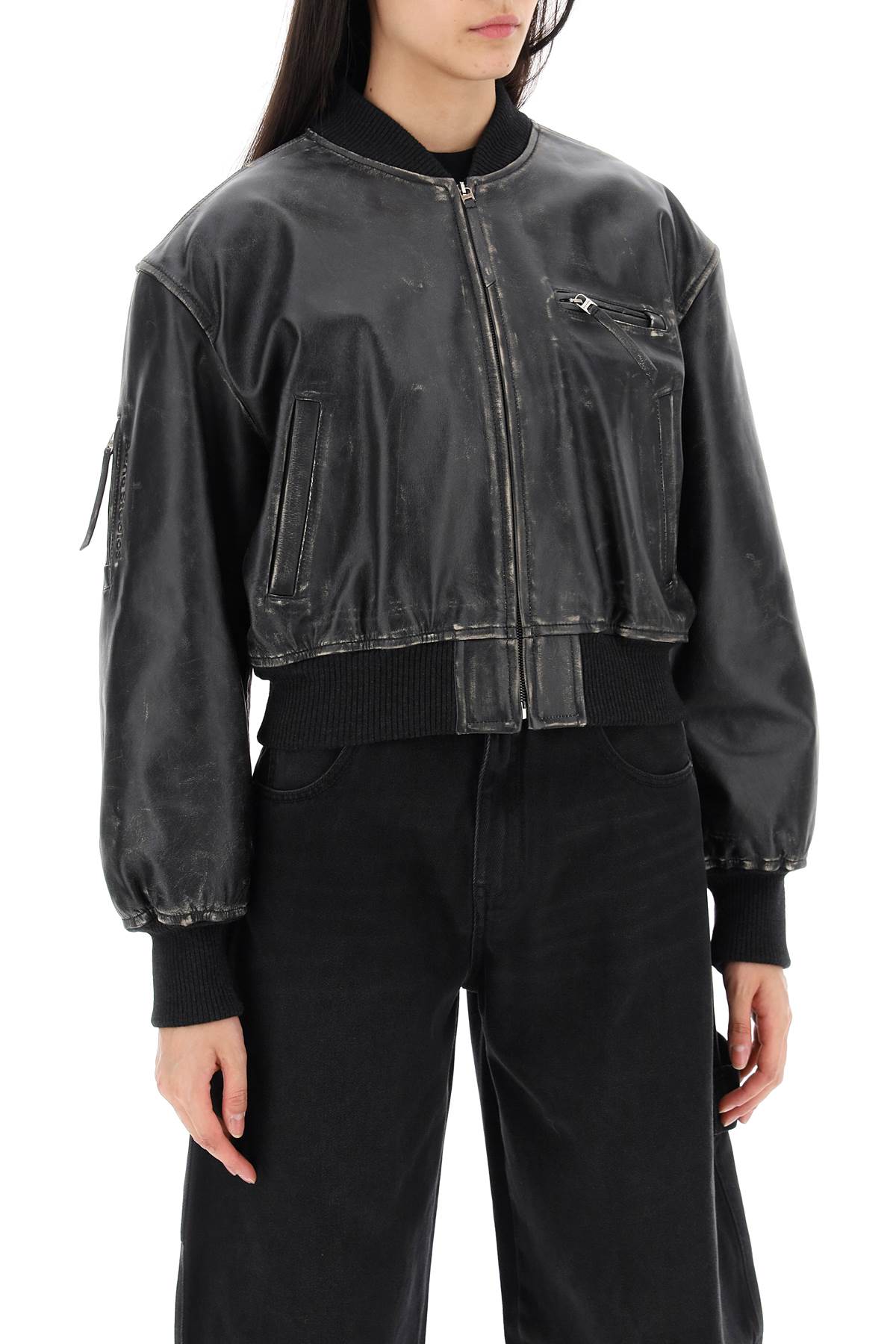 Acne Studios Distressed Leather Bomber Jacket image 1