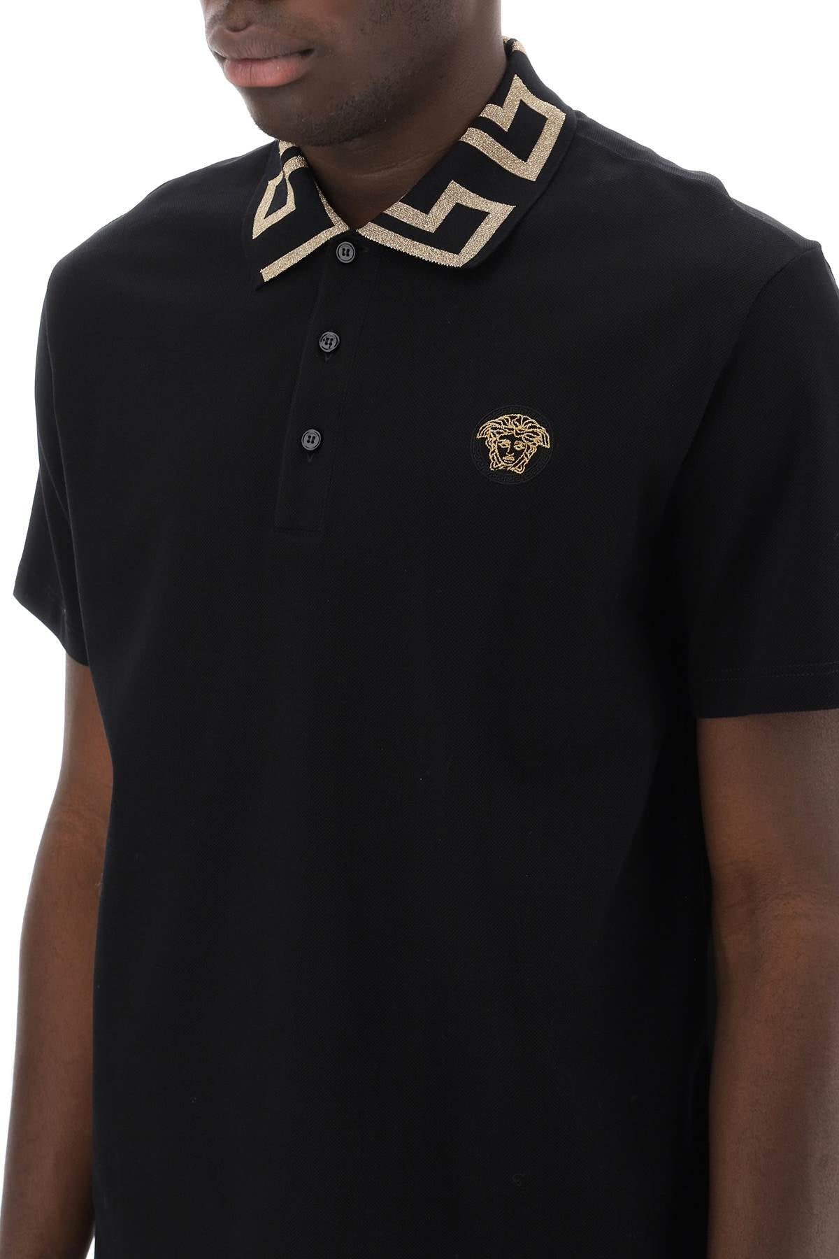 Versace Men's Taylor Fit Cotton Piqué Polo Shirt with Greca Collar image 3