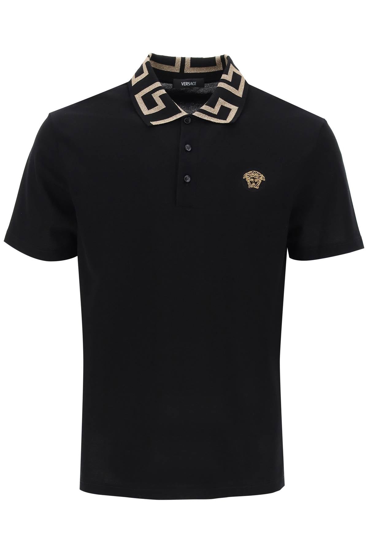 Versace Men's Taylor Fit Cotton Piqué Polo Shirt with Greca Collar image 0