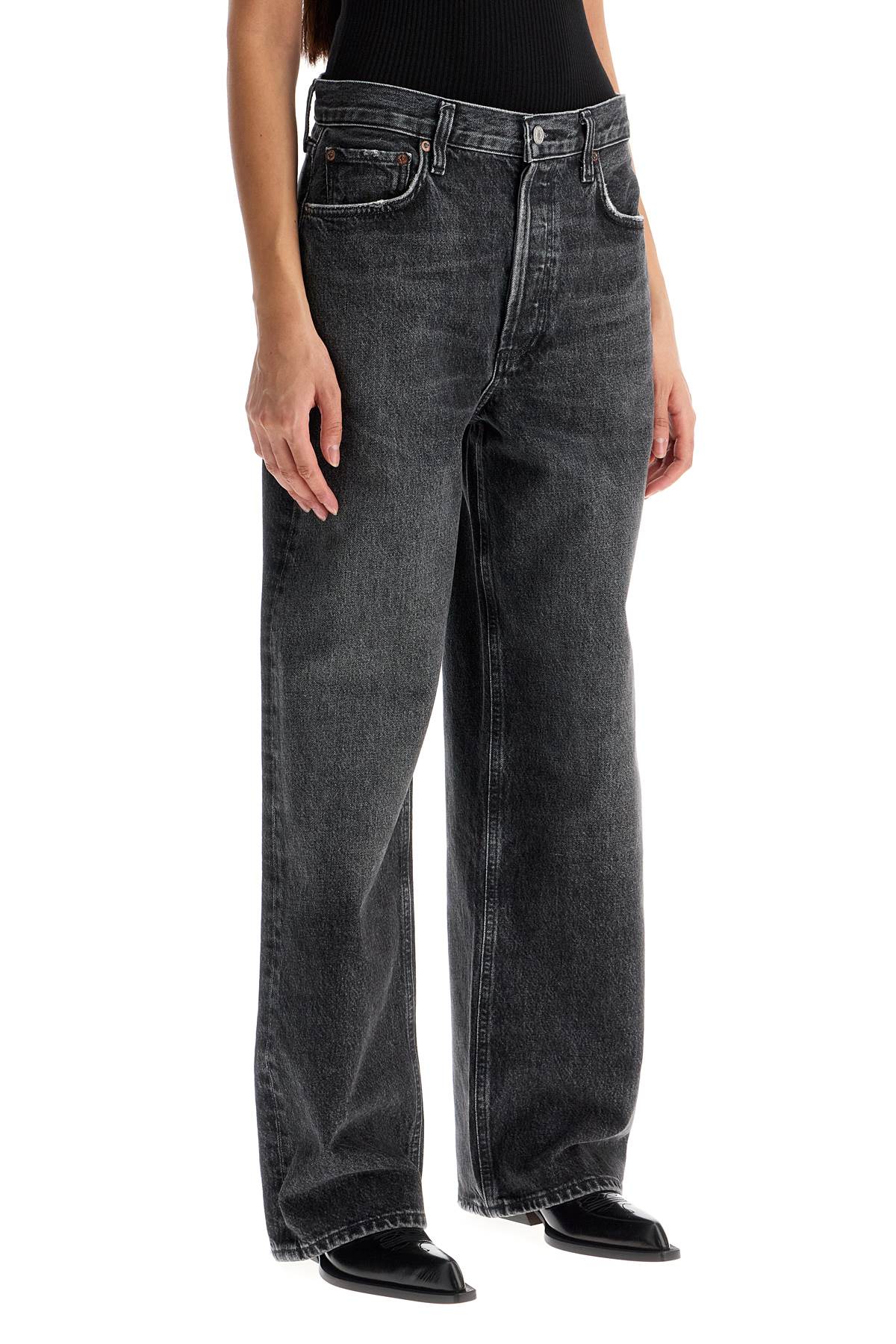 Agolde Low-Slung Baggy Jeans in Black Washed Denim image 1