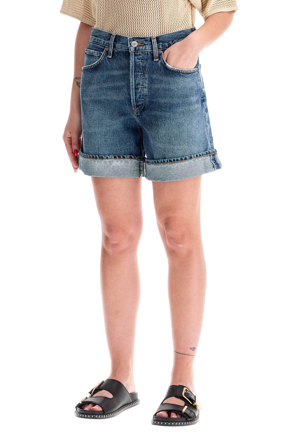 Agolde Women's High-Waisted Baggy Denim Shorts - Medium Wash image 3