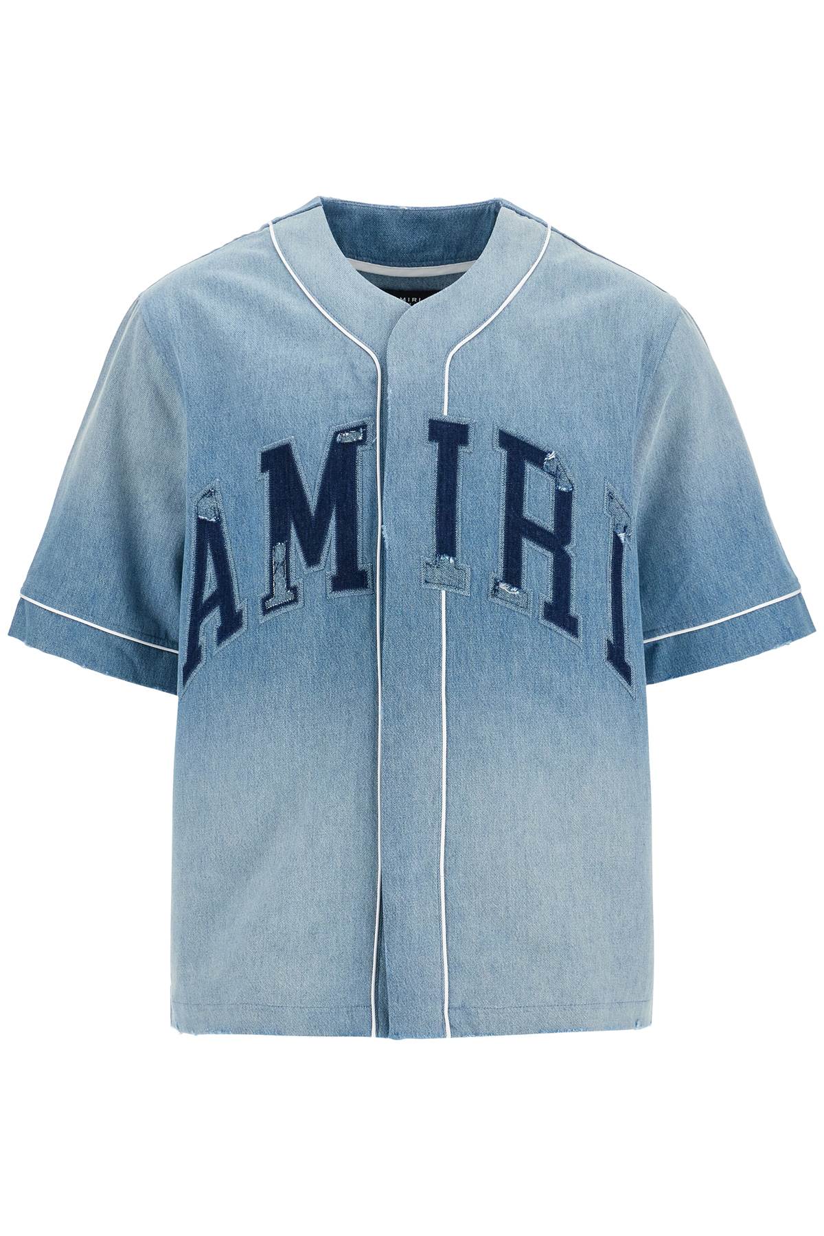 Amiri Stone-Washed Denim Baseball Shirt with Distressed Hems image 0