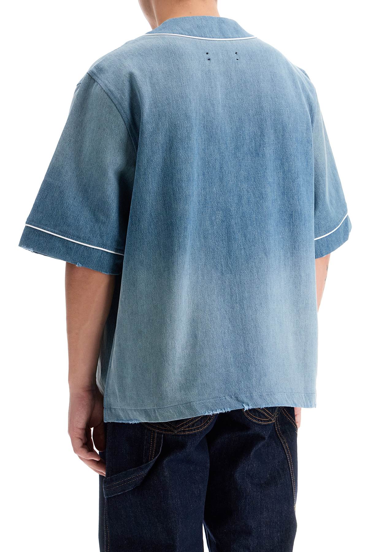 Amiri Stone-Washed Denim Baseball Shirt with Distressed Hems image 2