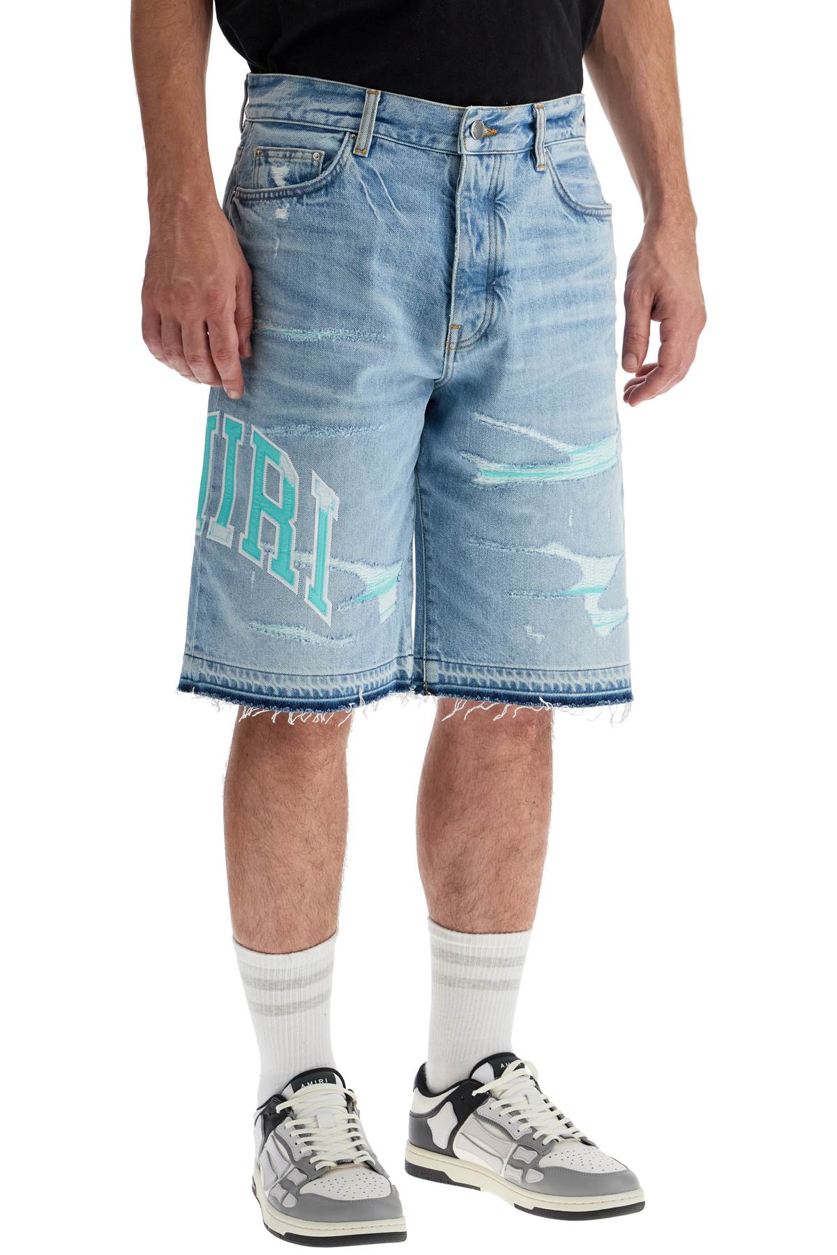 Amiri denim logo varsity bermuda shorts image 1