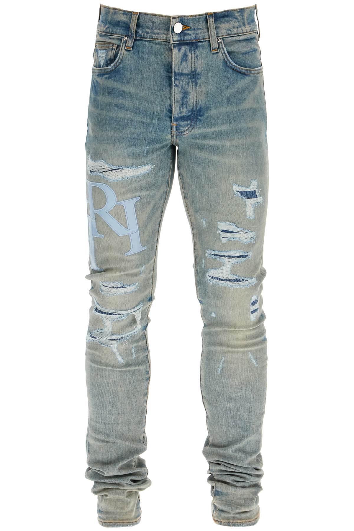 Amiri leather logo jeans with eight words image 0