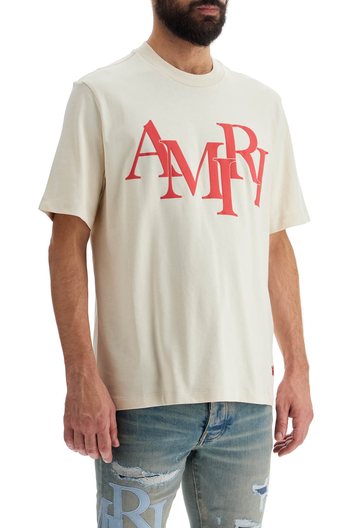 Amiri Staggered Logo Crew Neck T-Shirt image 1