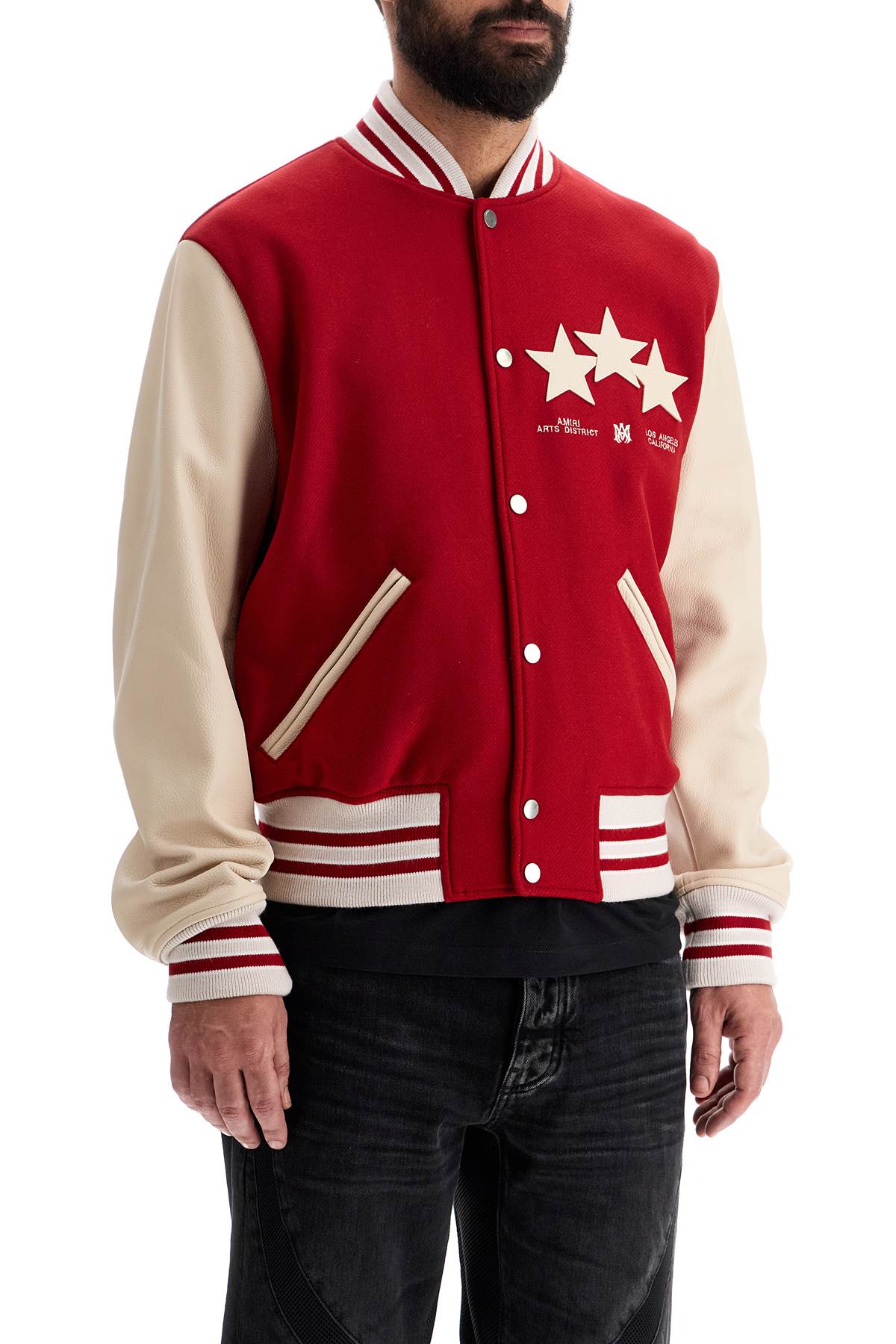 Amiri Stars Bomber Jacket - Wool Blend with Leather Sleeves image 1