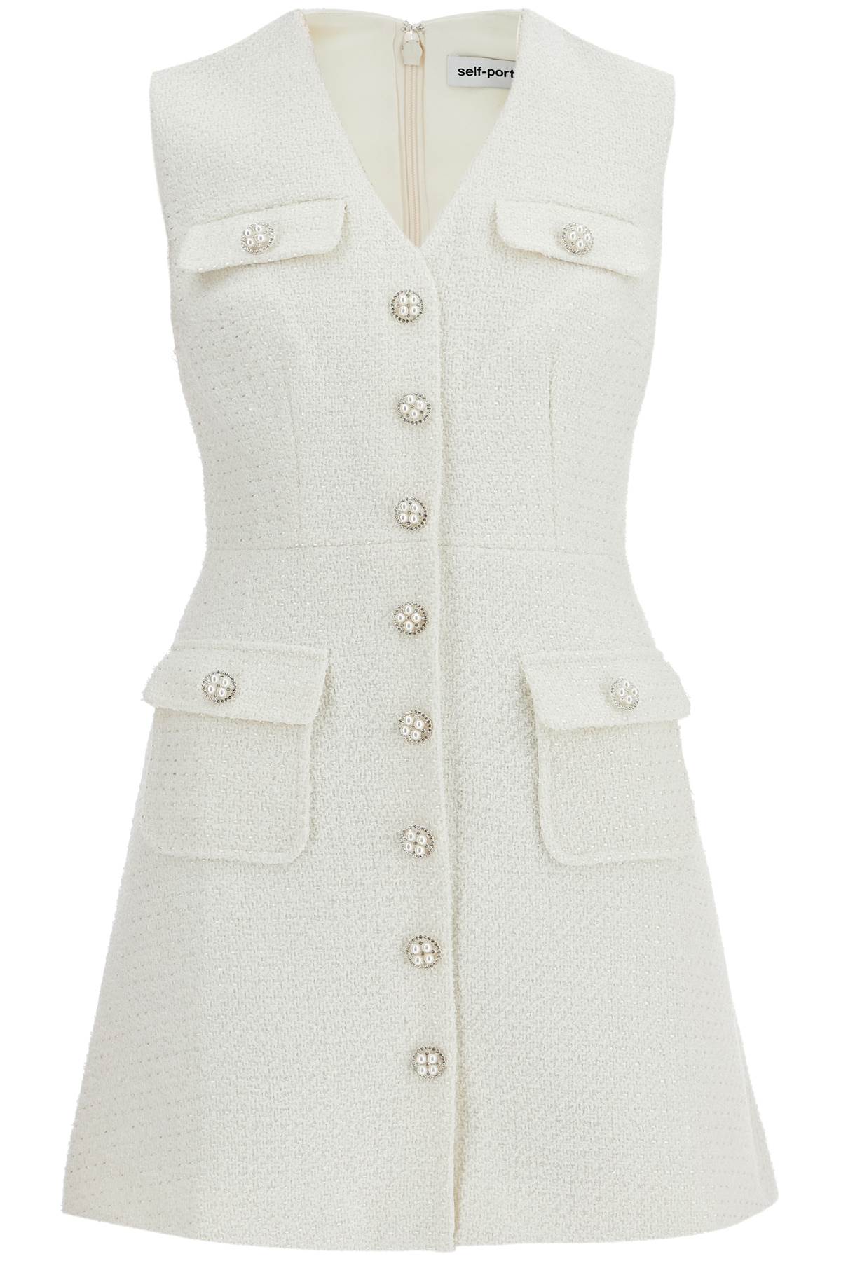 Self-Portrait Sleeveless Mini Boucle Dress with Diamond Buttons image 0