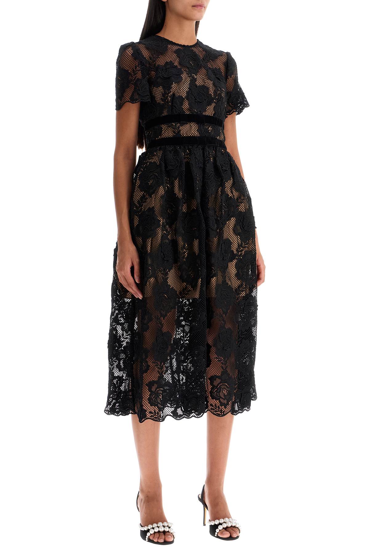 Self-Portrait Guipure Lace Midi Dress with Bows image 1