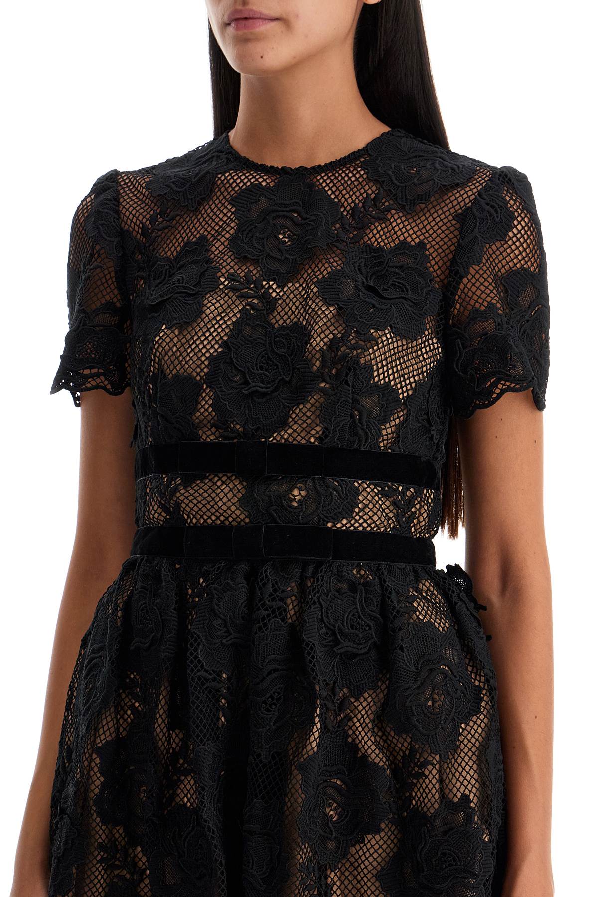 Self-Portrait Guipure Lace Midi Dress with Bows image 3