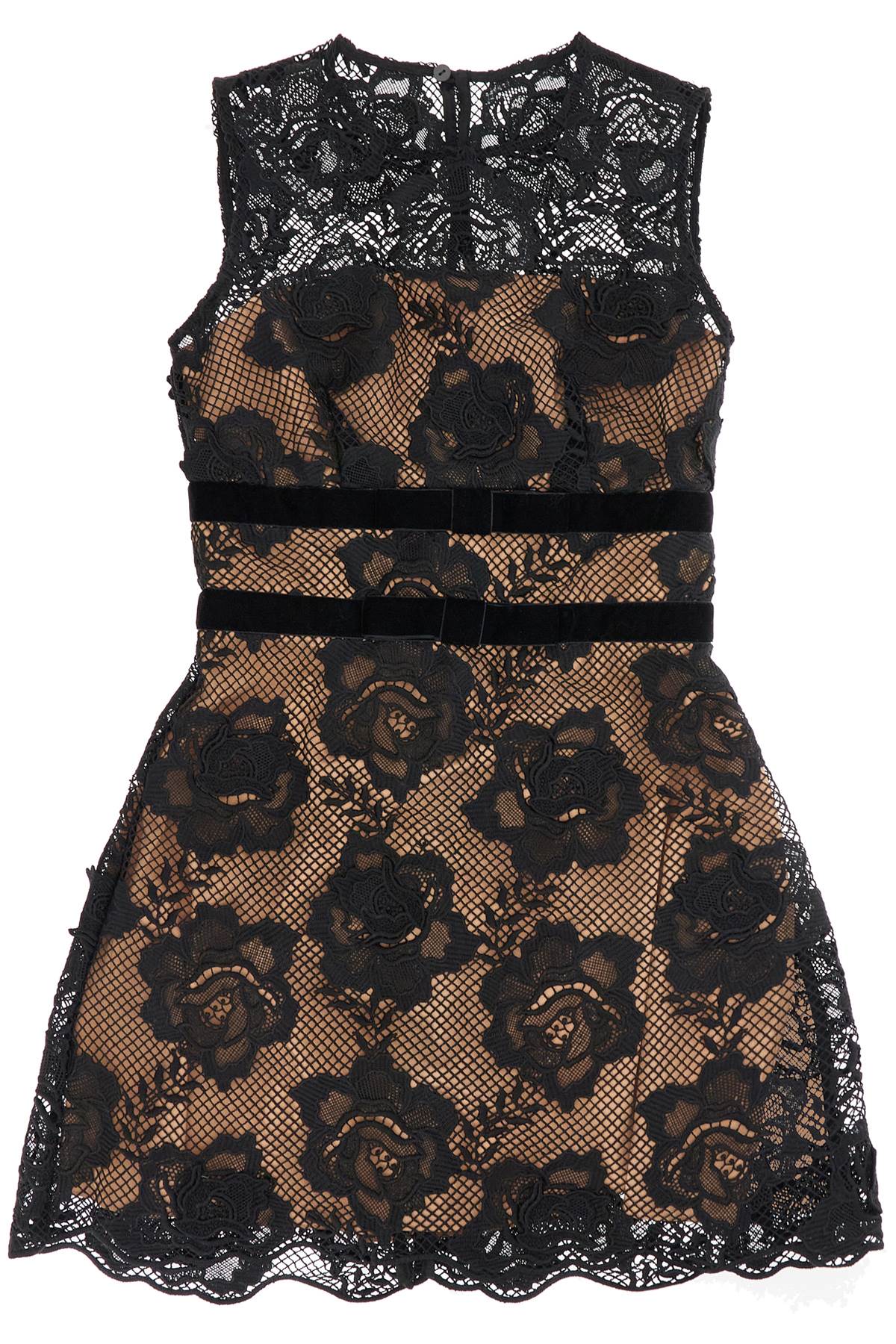 Self-Portrait Guipure Lace Mini Dress with Velvet Bows image 0