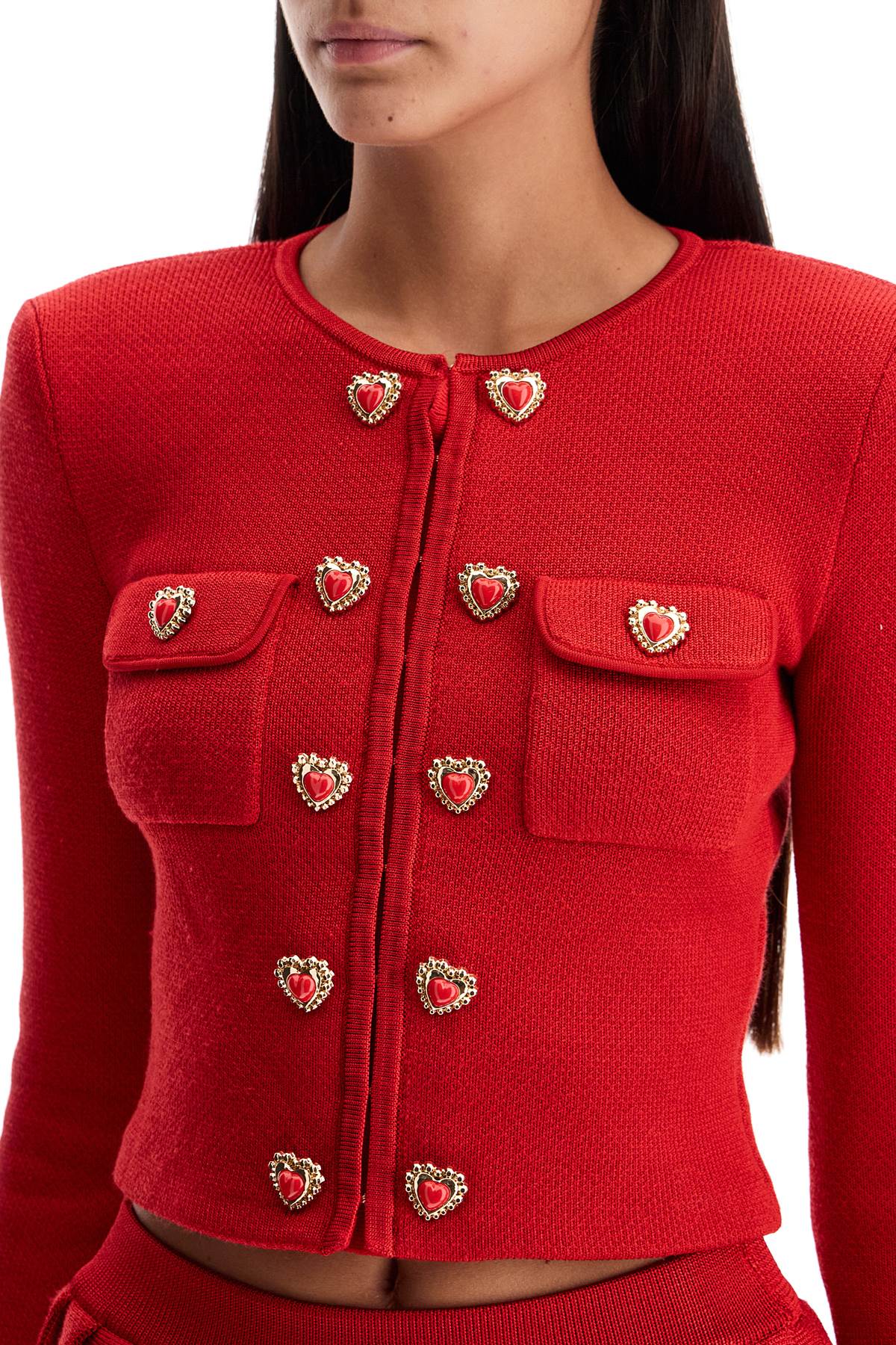 Self-Portrait Women's Short Knit Cardigan with Heart Buttons image 3