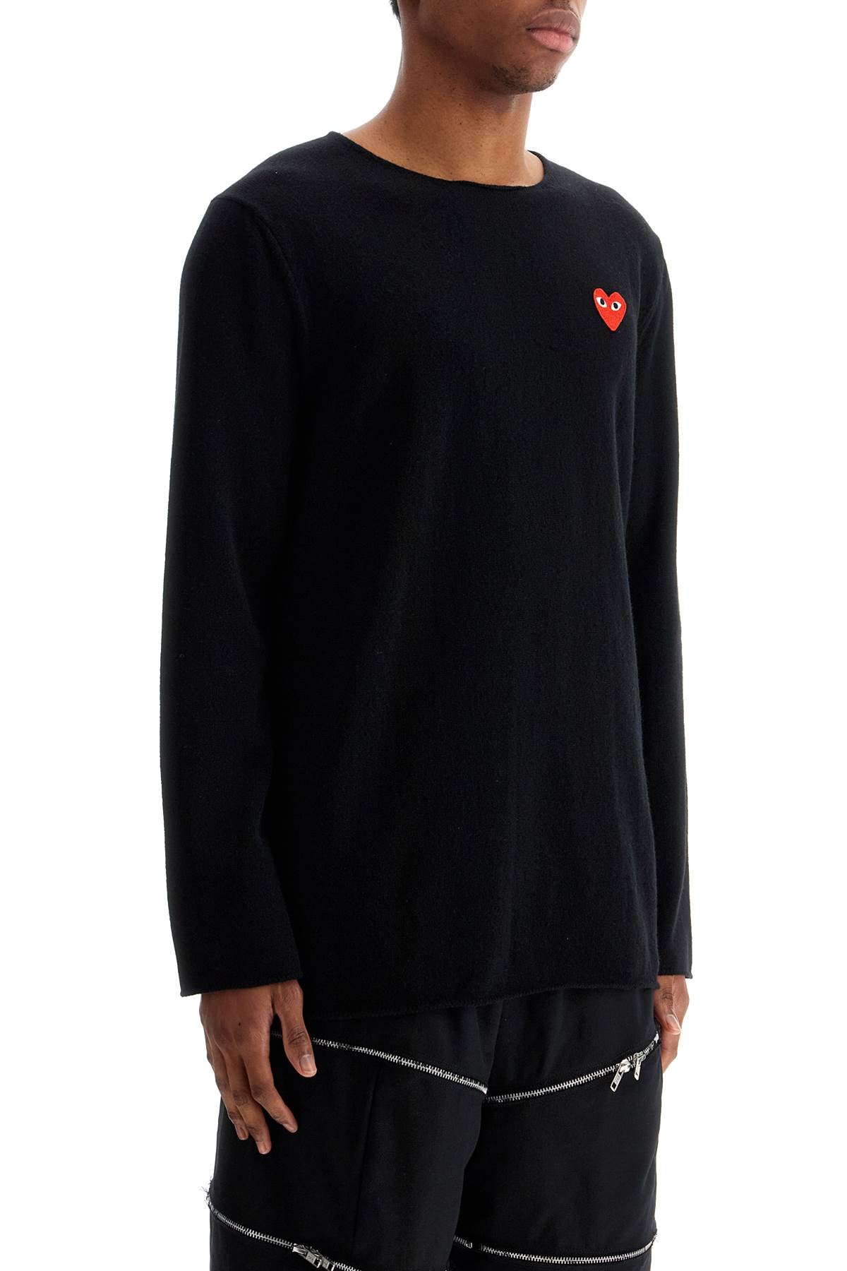 Comme Des Garcons Play black wool sweater with red heart logo and wide neck image 2