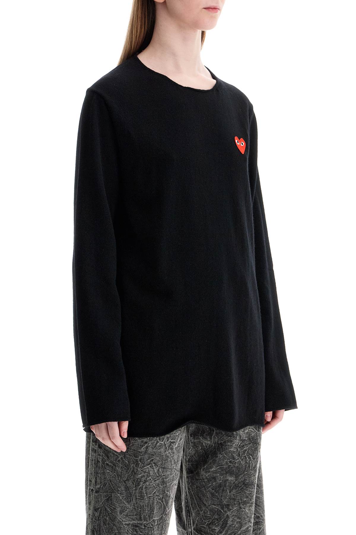 Comme Des Garcons Play black wool sweater with red heart logo and wide neck image 1