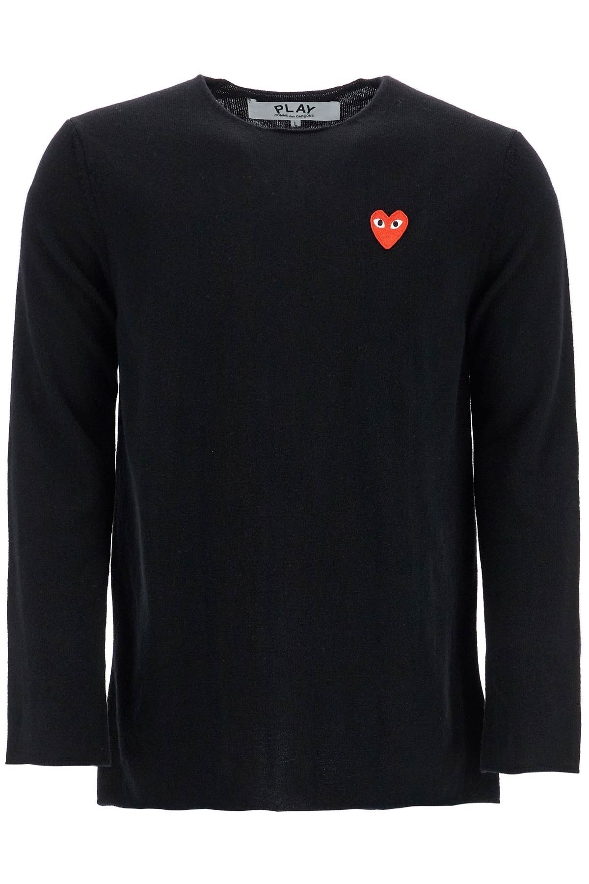 Comme Des Garcons Play black wool sweater with red heart logo and wide neck image 0