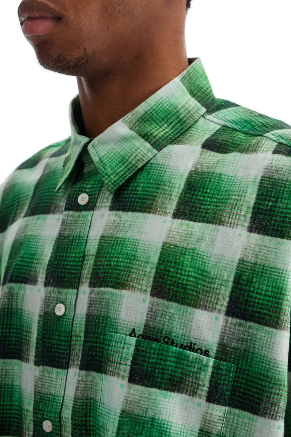 Acne Studios green checkered cotton flannel shirt image 3