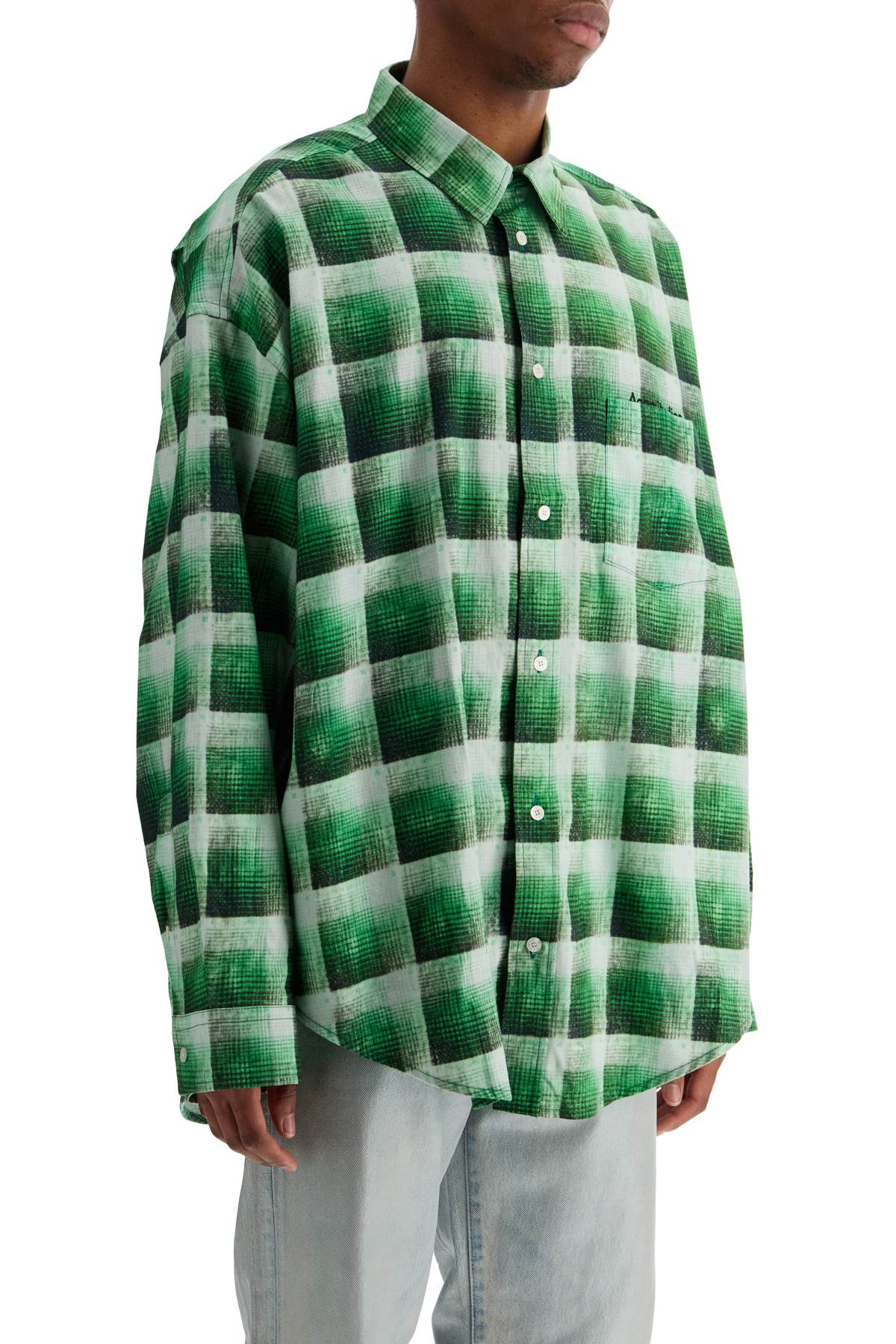 Acne Studios green checkered cotton flannel shirt image 1