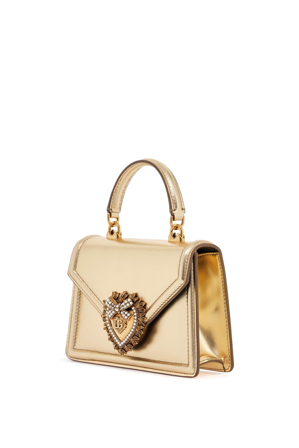 Dolce & Gabbana gold nappa shoulder bag with crystal heart and chain strap image 2