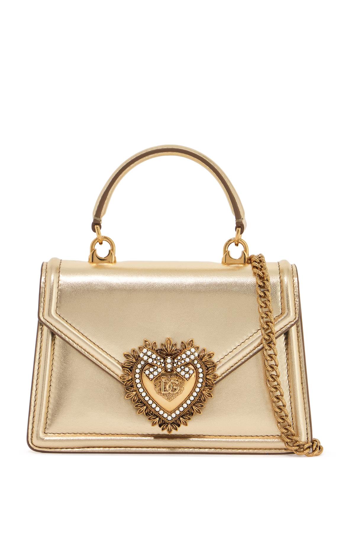 Dolce & Gabbana gold nappa shoulder bag with crystal heart and chain strap image 0