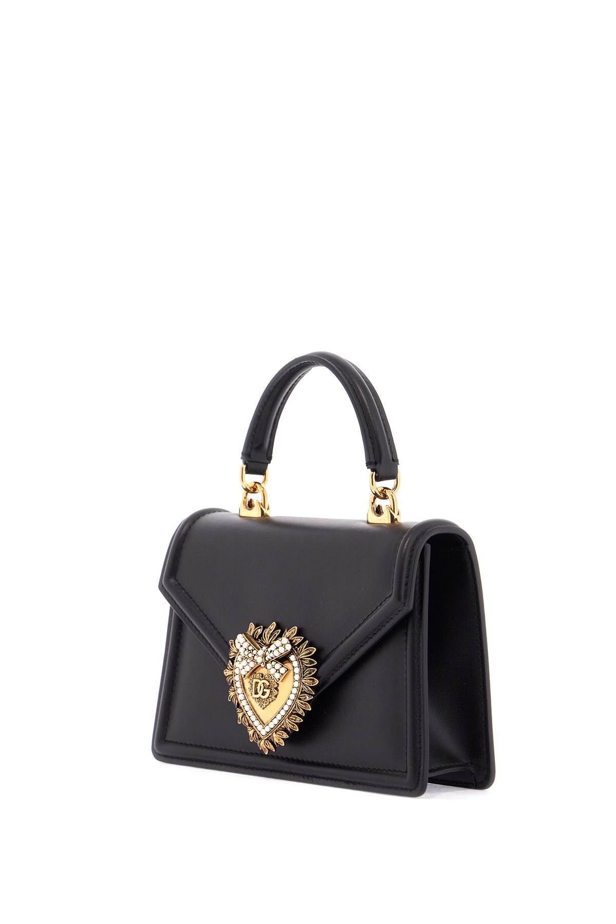 Dolce & Gabbana black calfskin shoulder bag with rhinestone details and gold chain image 2