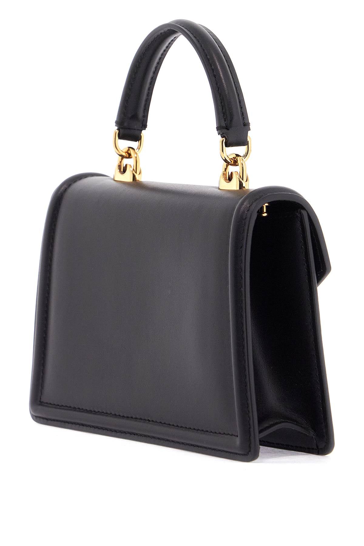 Dolce & Gabbana black calfskin shoulder bag with rhinestone details and gold chain image 1