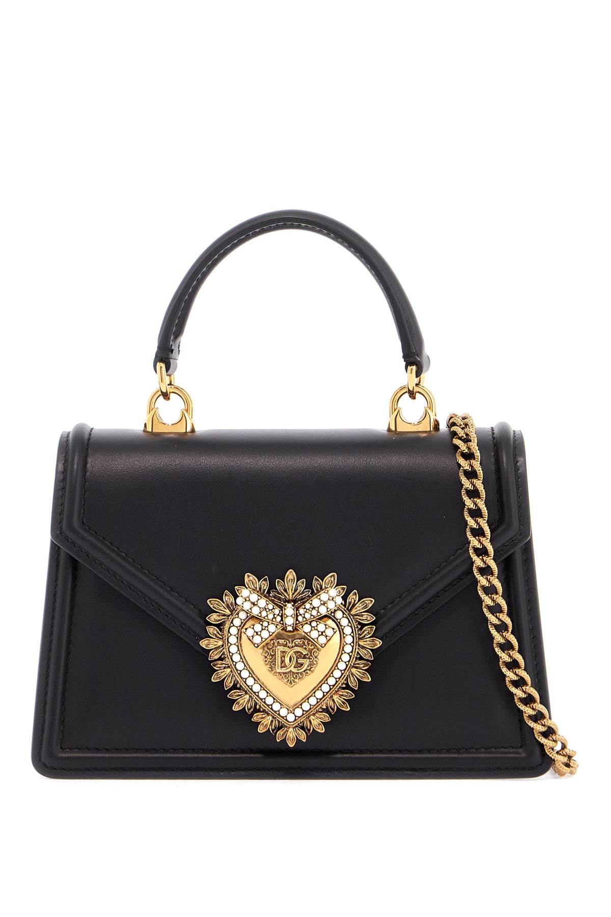 Dolce & Gabbana black calfskin shoulder bag with rhinestone details and gold chain image 0