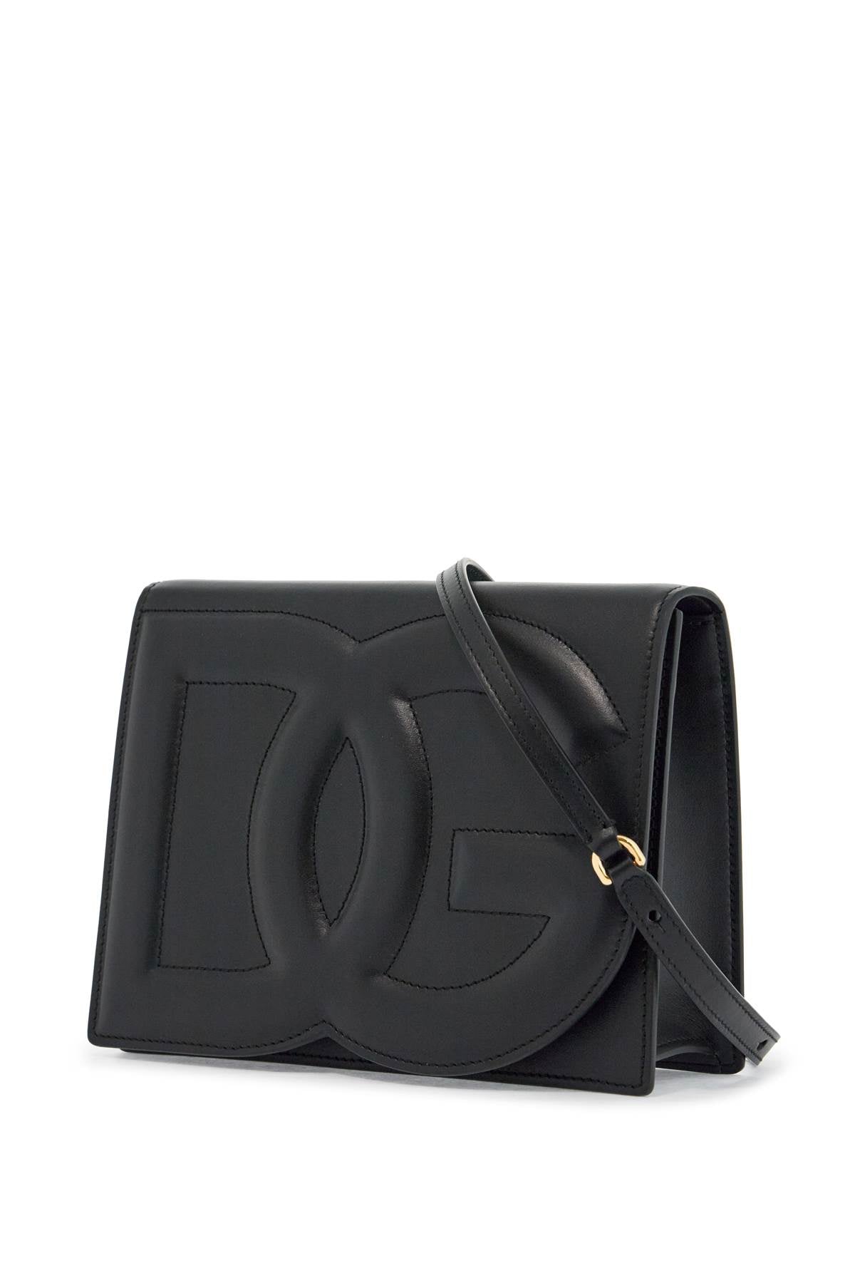 Dolce & Gabbana black calfskin shoulder bag with embossed logo and adjustable strap image 2