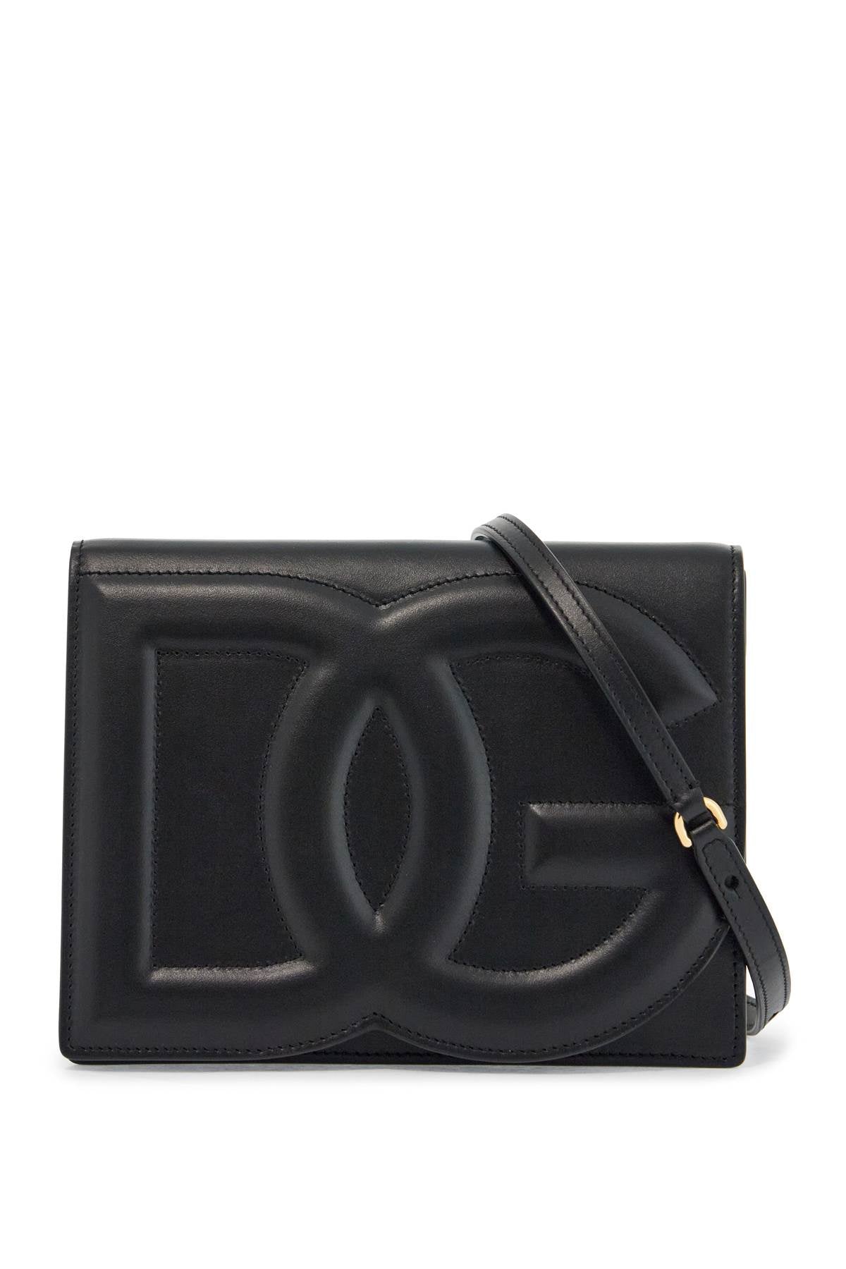 Dolce & Gabbana black calfskin shoulder bag with embossed logo and adjustable strap image 0