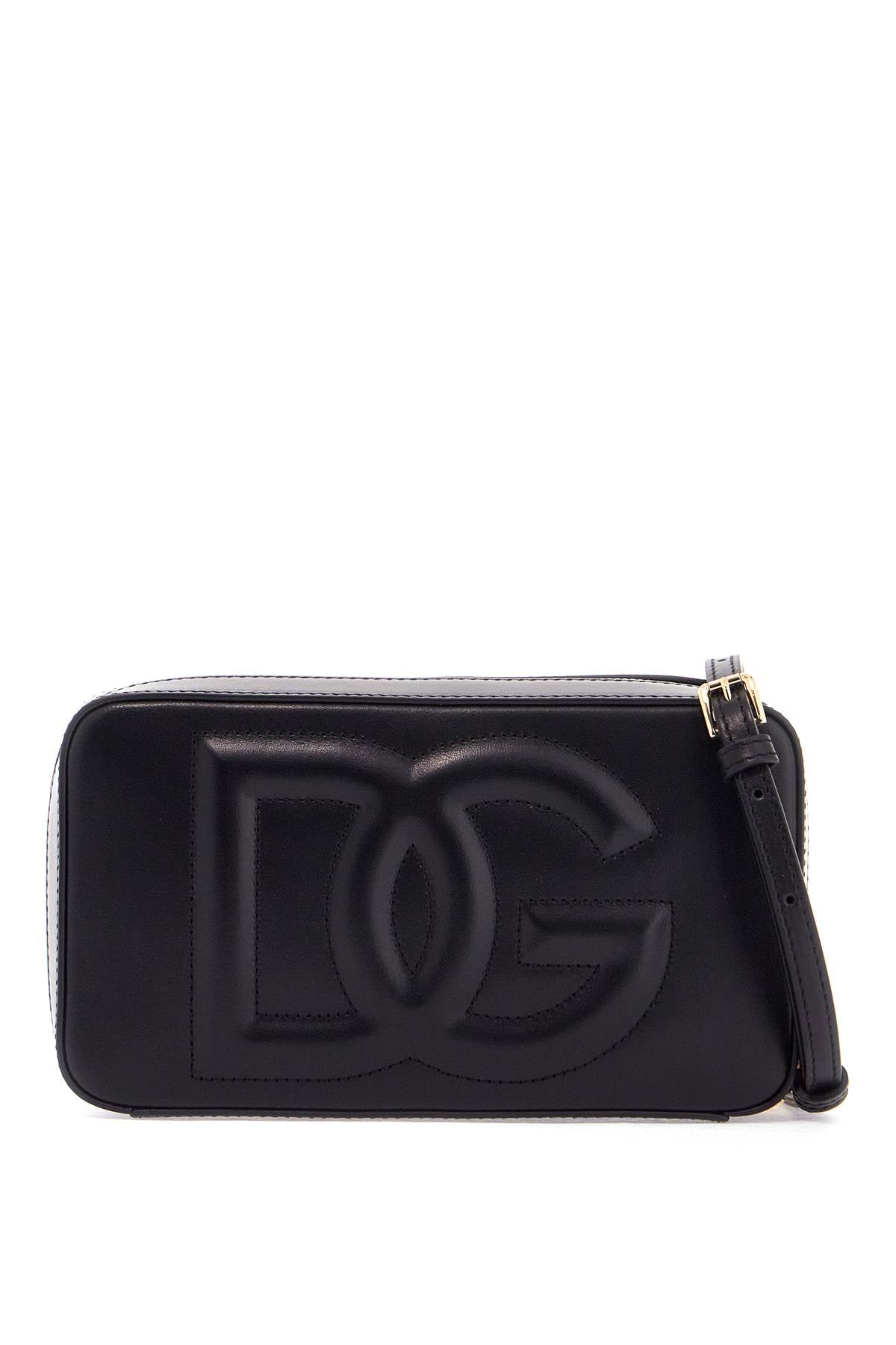 Dolce & Gabbana black calfskin shoulder bag with embossed logo and adjustable strap image 0