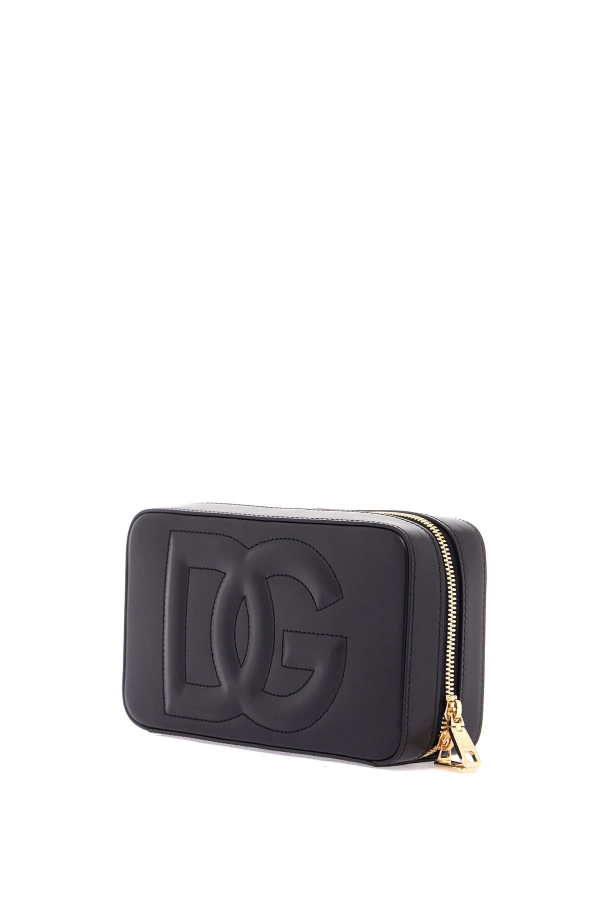 Dolce & Gabbana black calfskin shoulder bag with embossed logo and adjustable strap image 2